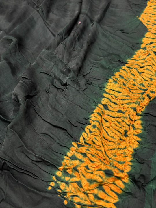 Olive Green Shibori Bandhni Border Pure Modal Silk Plain With Lagdi Pallu Saree