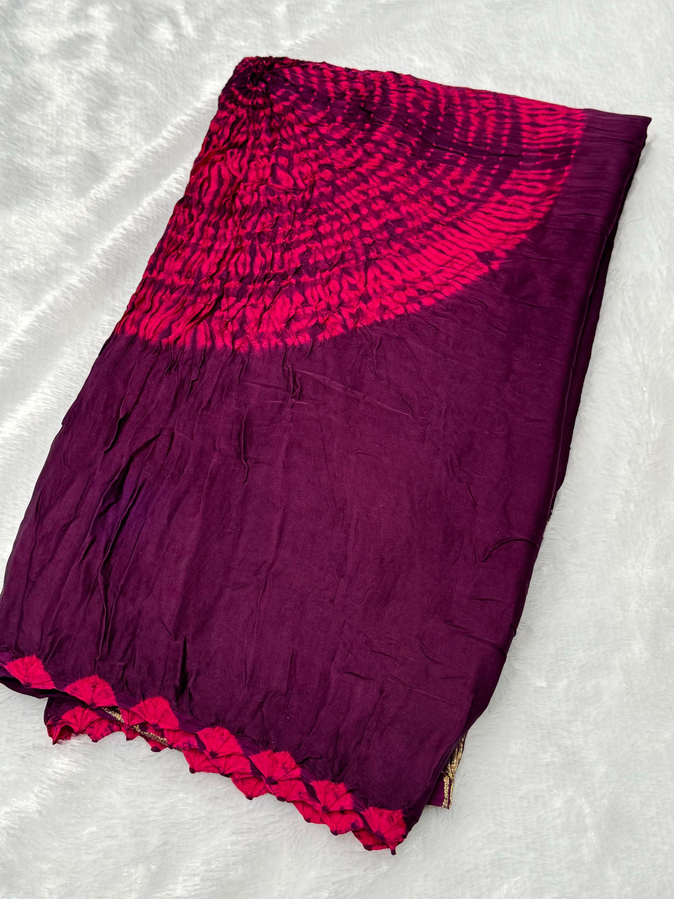 Orchid Shibori Bandhni Border Pure Modal Silk Plain With Lagdi Pallu Saree