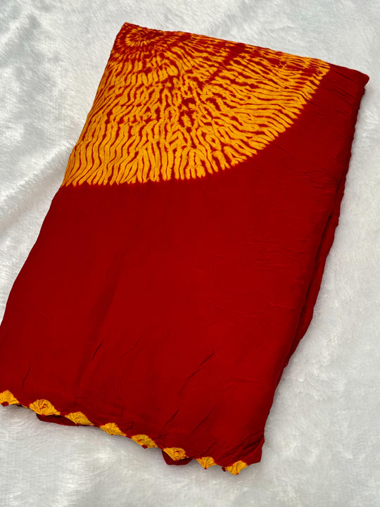 Maroon Shibori Bandhni Border Pure Modal Silk Plain With Lagdi Pallu Saree