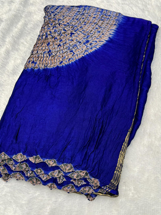 Blue Shibori Bandhni Border Pure Modal Silk Plain With Lagdi Pallu Saree