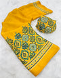 Saheli Yellow Modal Silk Ajrakh Natural Print saree