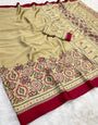 Saheli Cream Modal Silk Ajrakh Natural Print saree