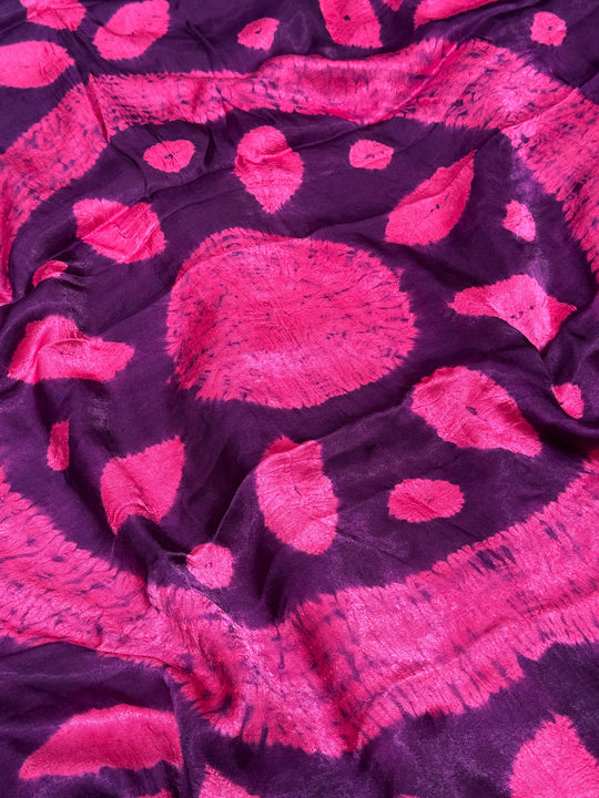 Majestic Shibori Bandhni Border Pure Modal Silk Plain With Lagdi Pallu Saree