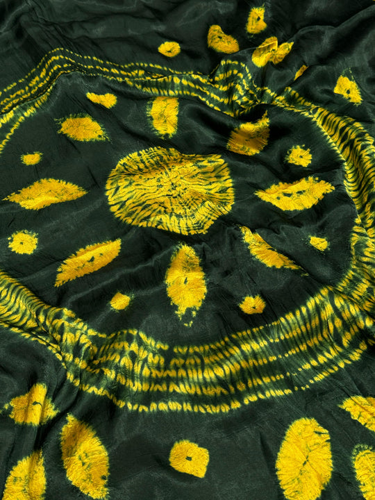 Moss Green Shibori Bandhni Border Pure Modal Silk Plain With Lagdi Pallu Saree