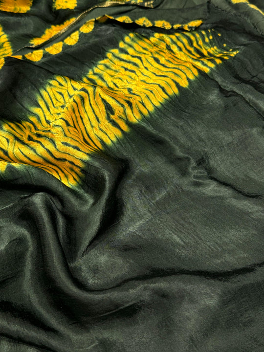 Moss Green Shibori Bandhni Border Pure Modal Silk Plain With Lagdi Pallu Saree