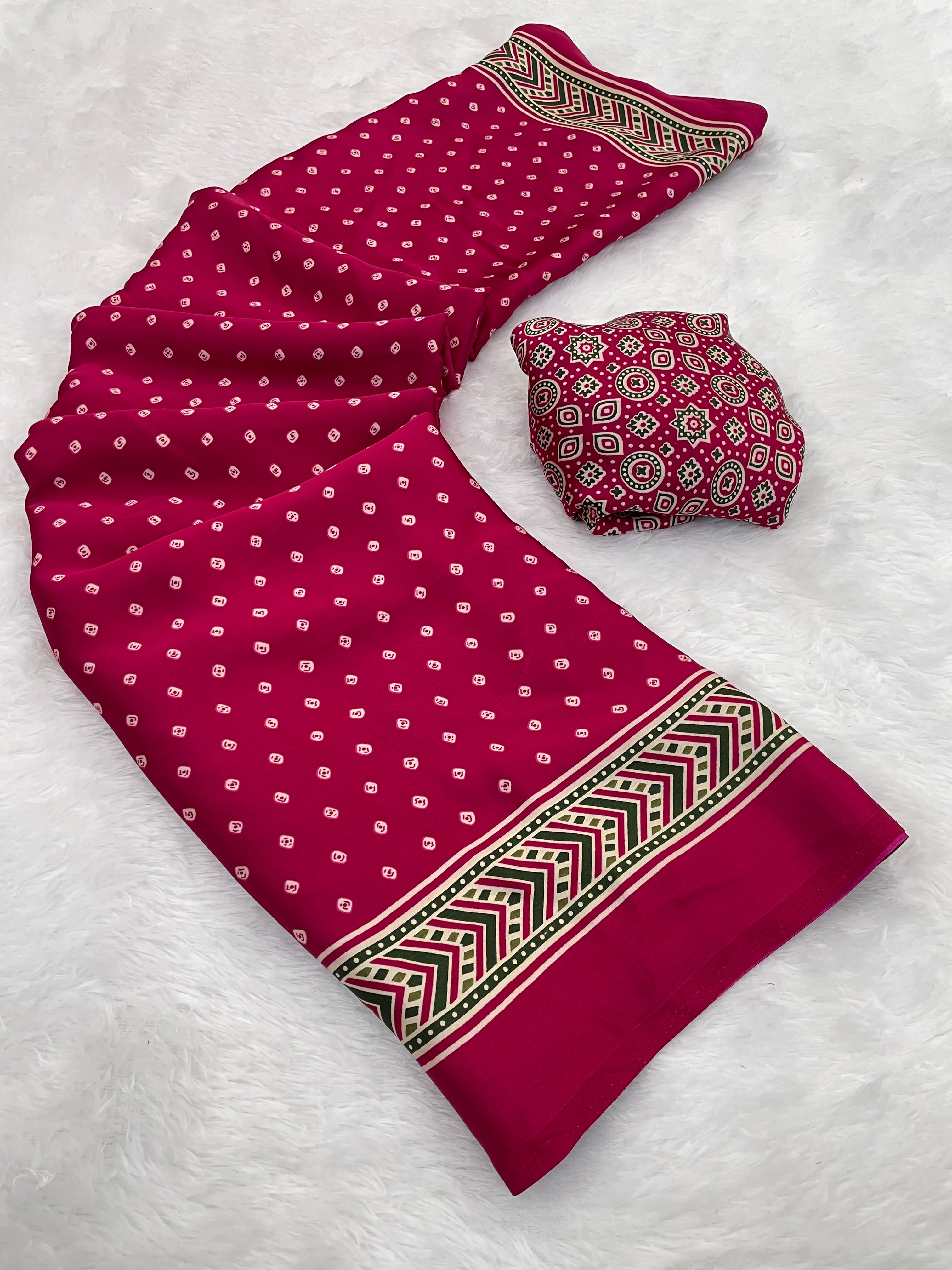 Gajal Rani Modal Silk Bandhani With Ajrakh Natural Print Saree