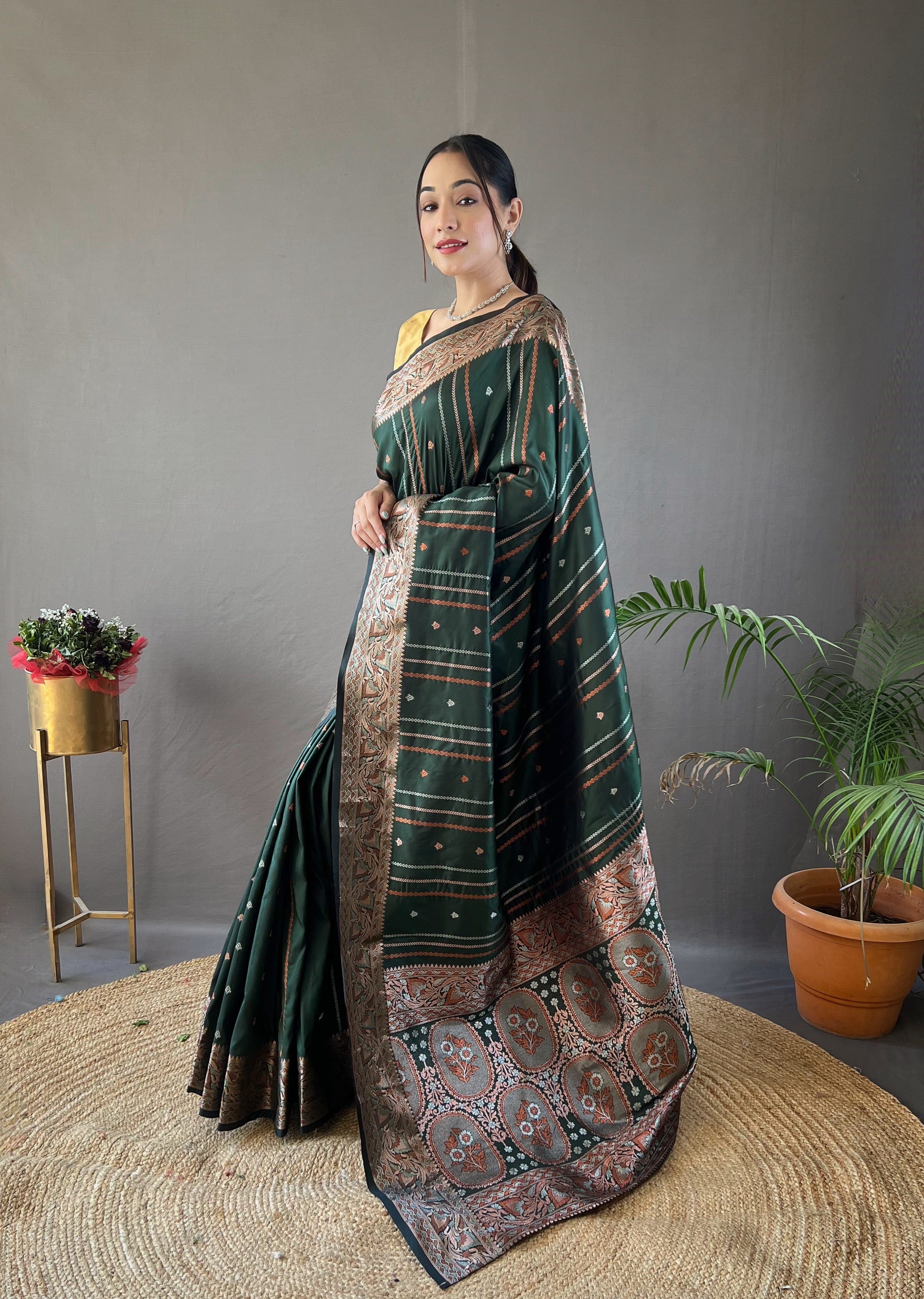 Moss Green Zari Weaving Banarasi Silk Saree