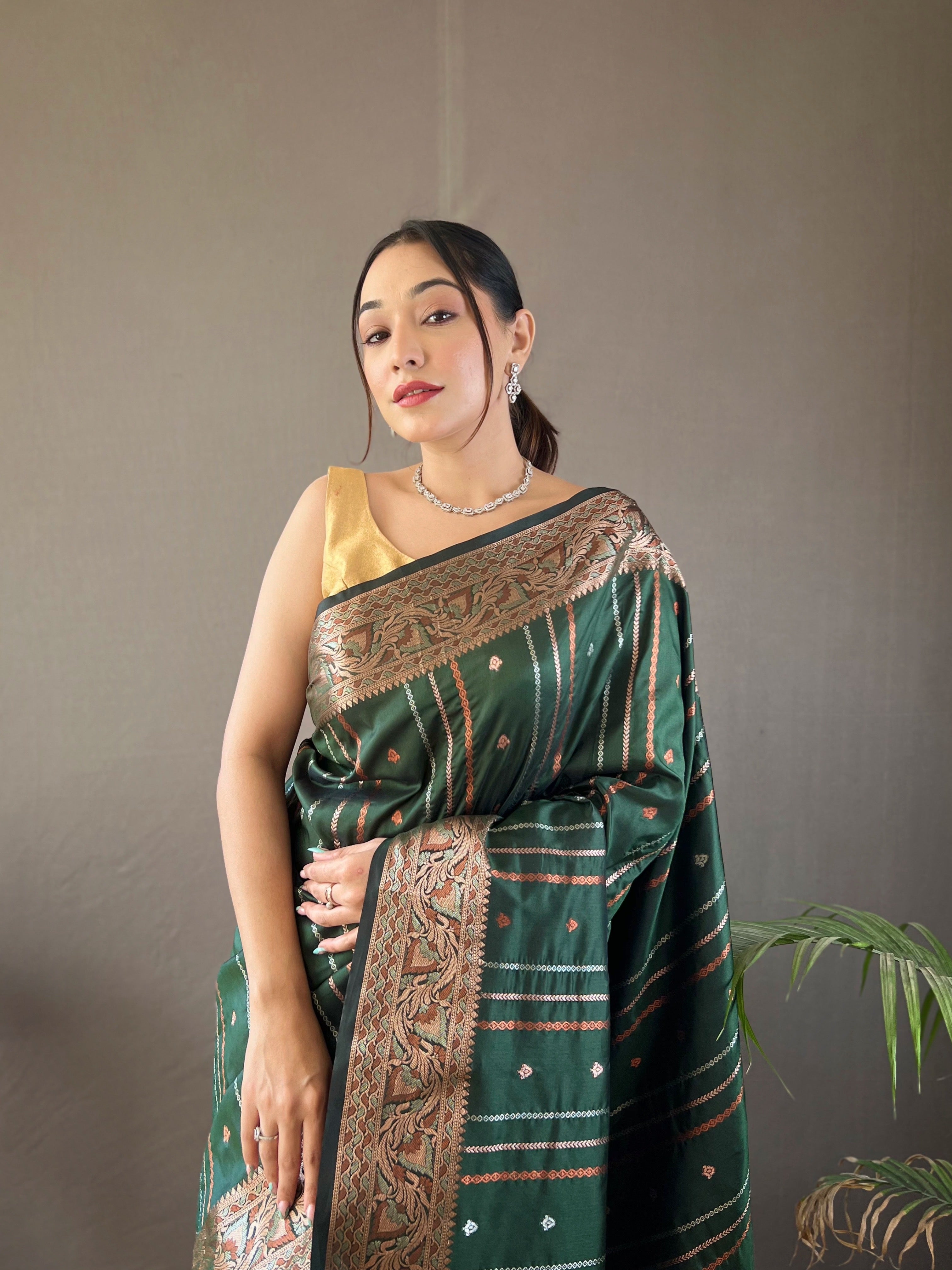 Moss Green Zari Weaving Banarasi Silk Saree