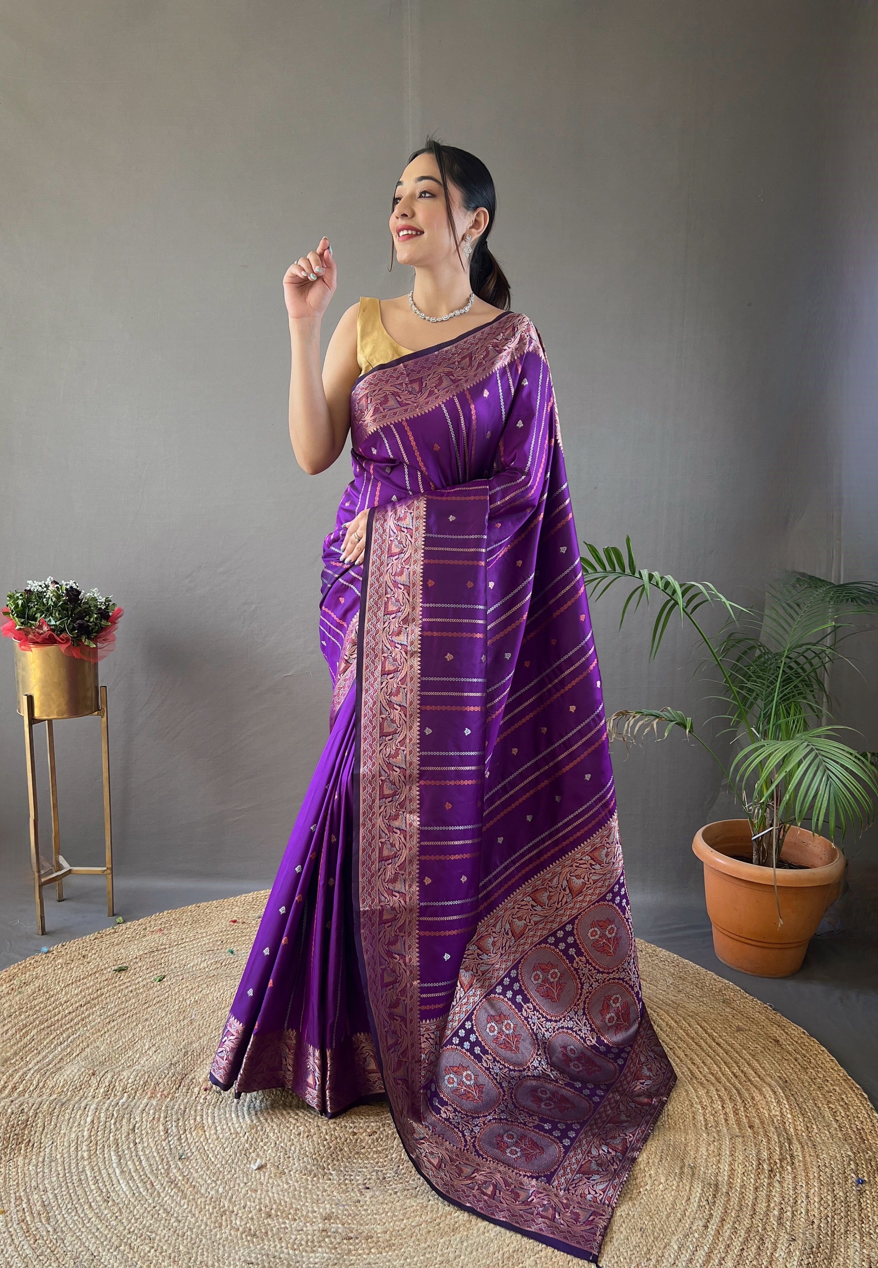 Violet Zari Weaving Banarasi Silk Saree