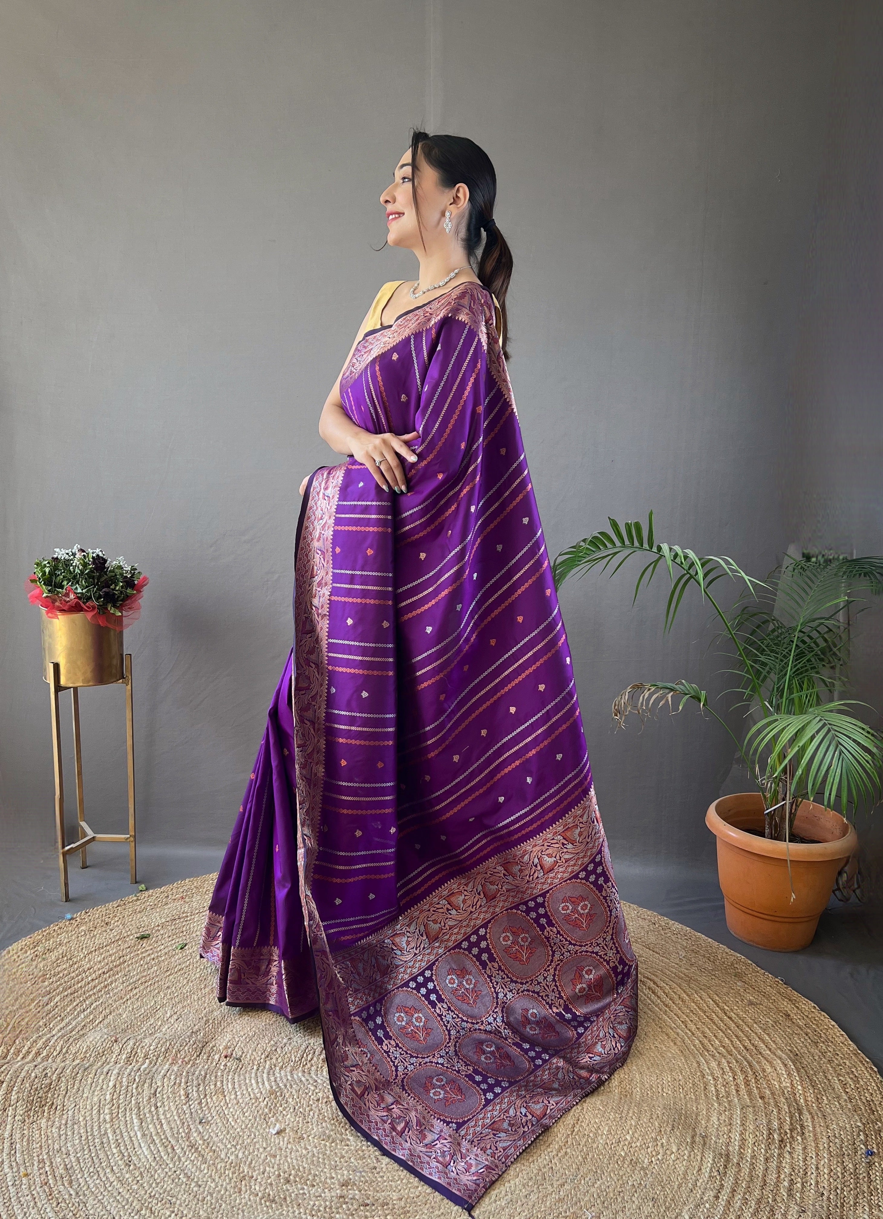 Violet Zari Weaving Banarasi Silk Saree