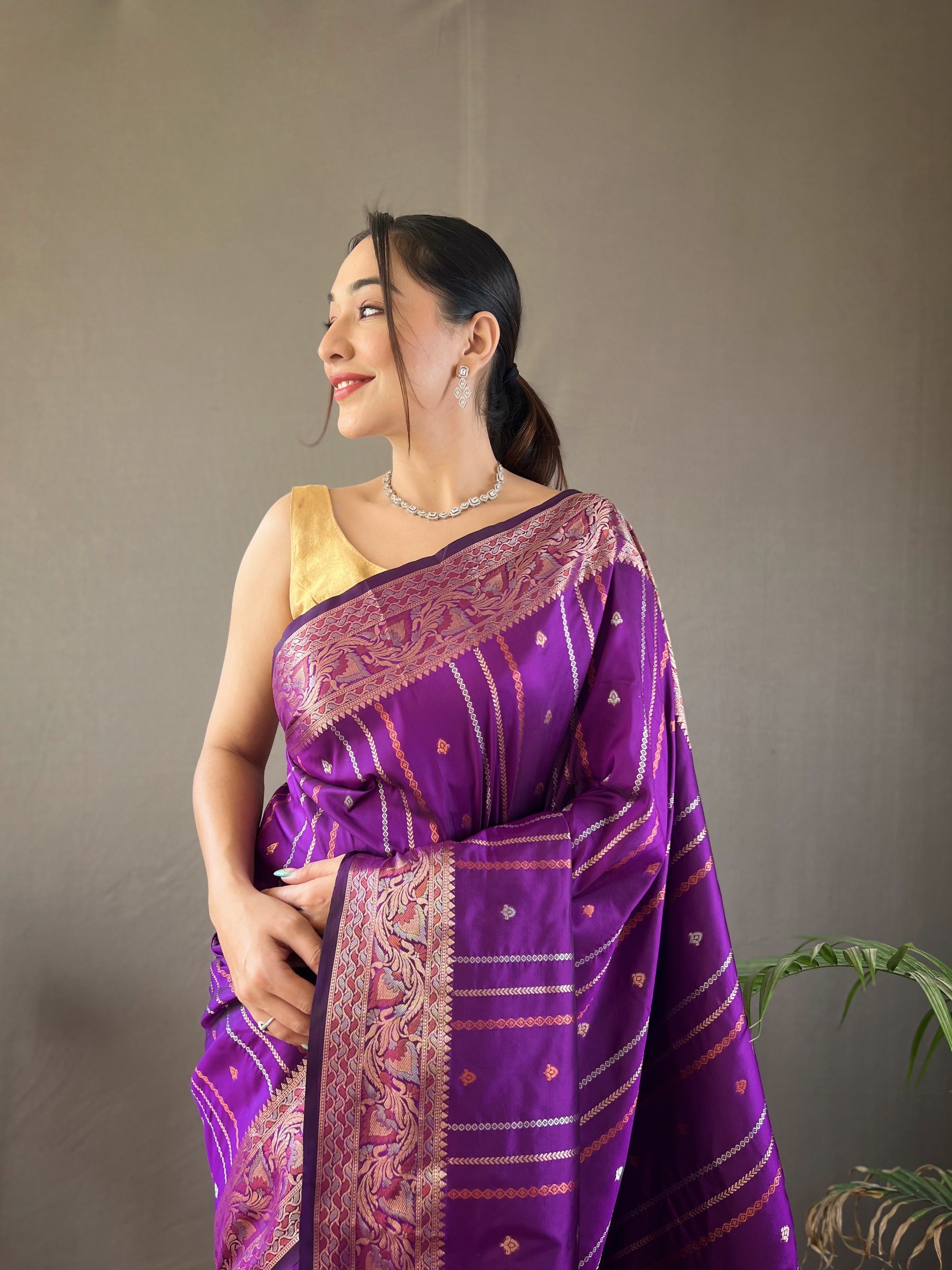 Violet Zari Weaving Banarasi Silk Saree