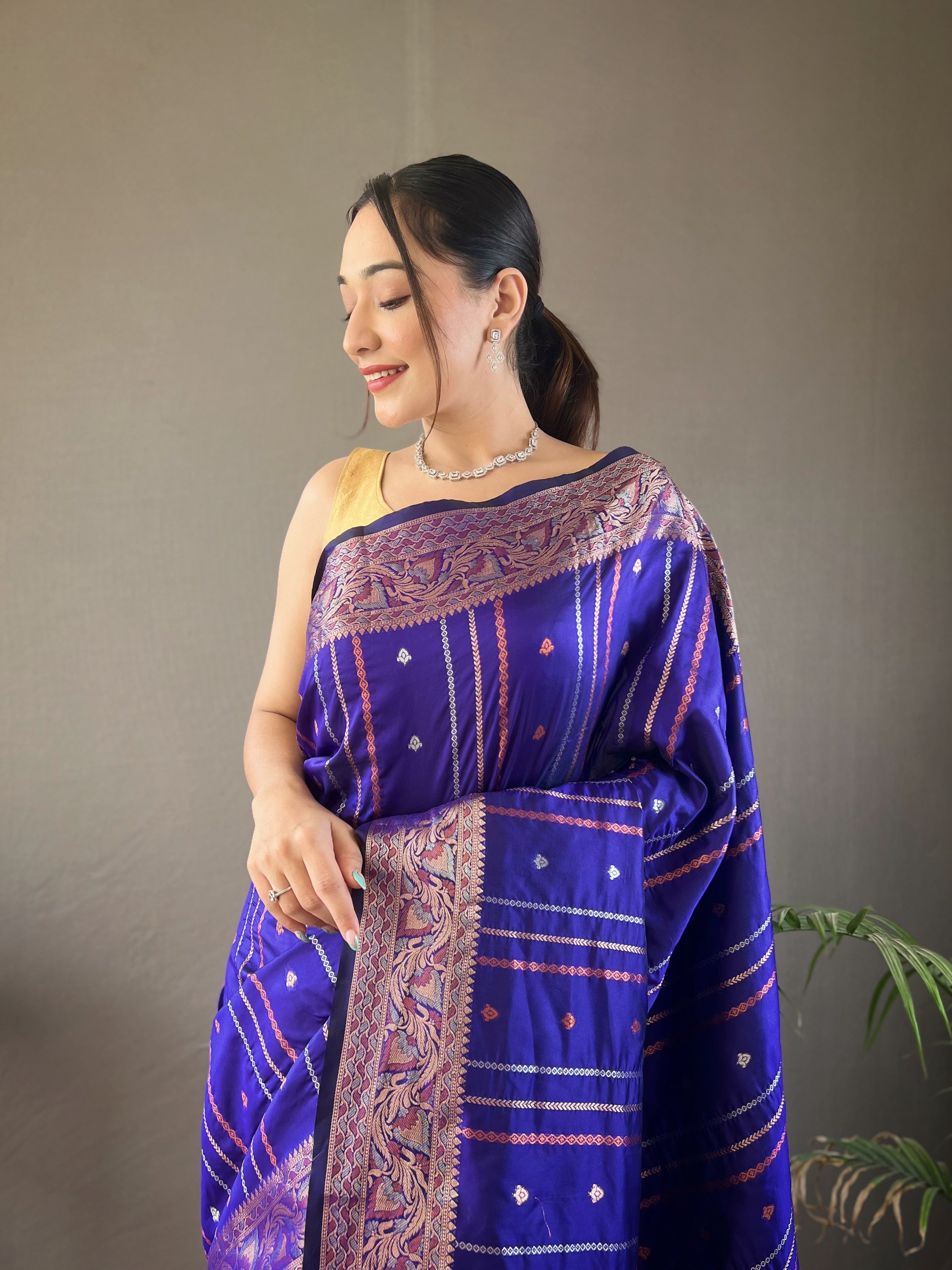 Lapis Blue Zari Weaving Banarasi Silk Saree