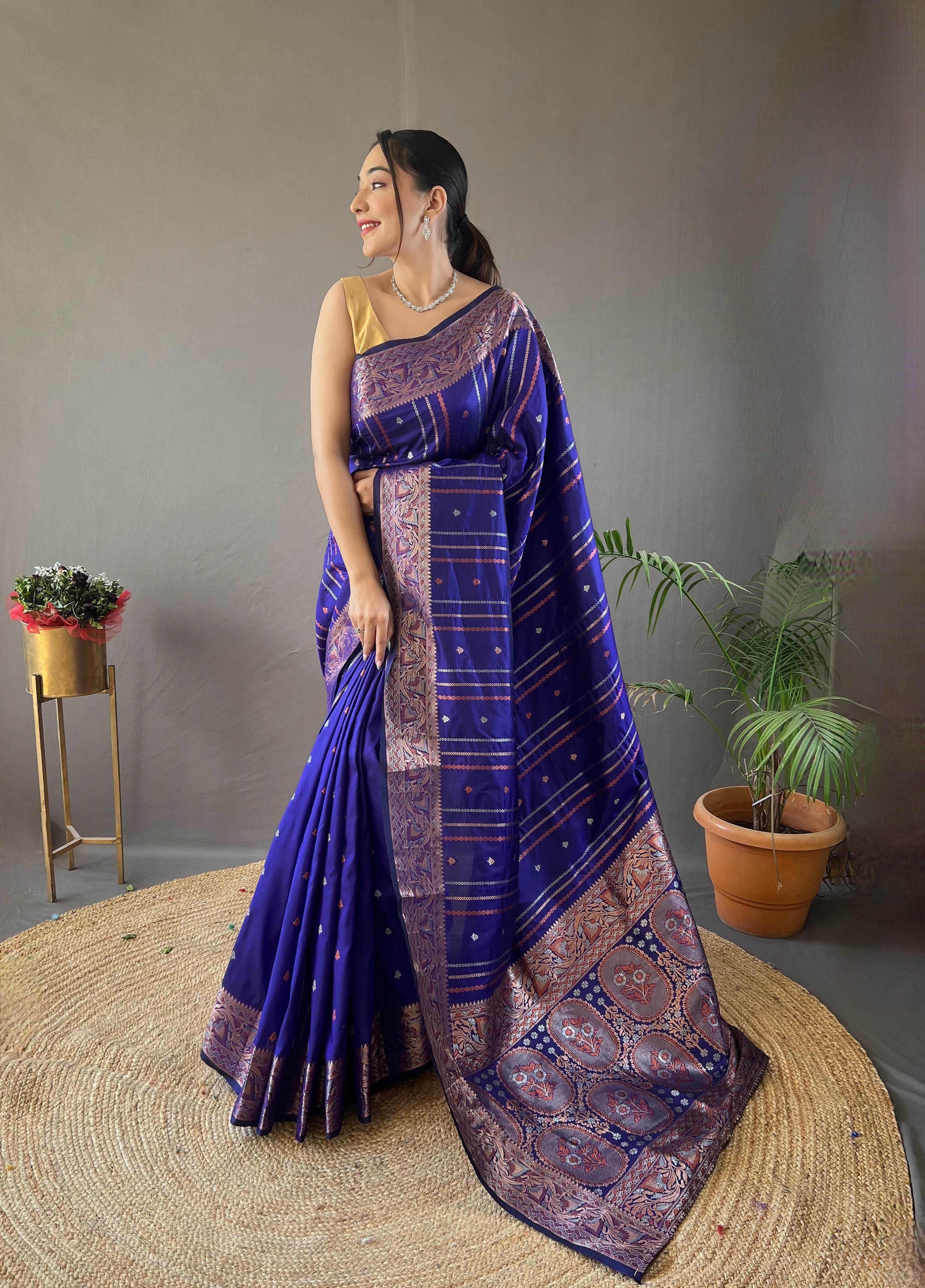 Lapis Blue Zari Weaving Banarasi Silk Saree