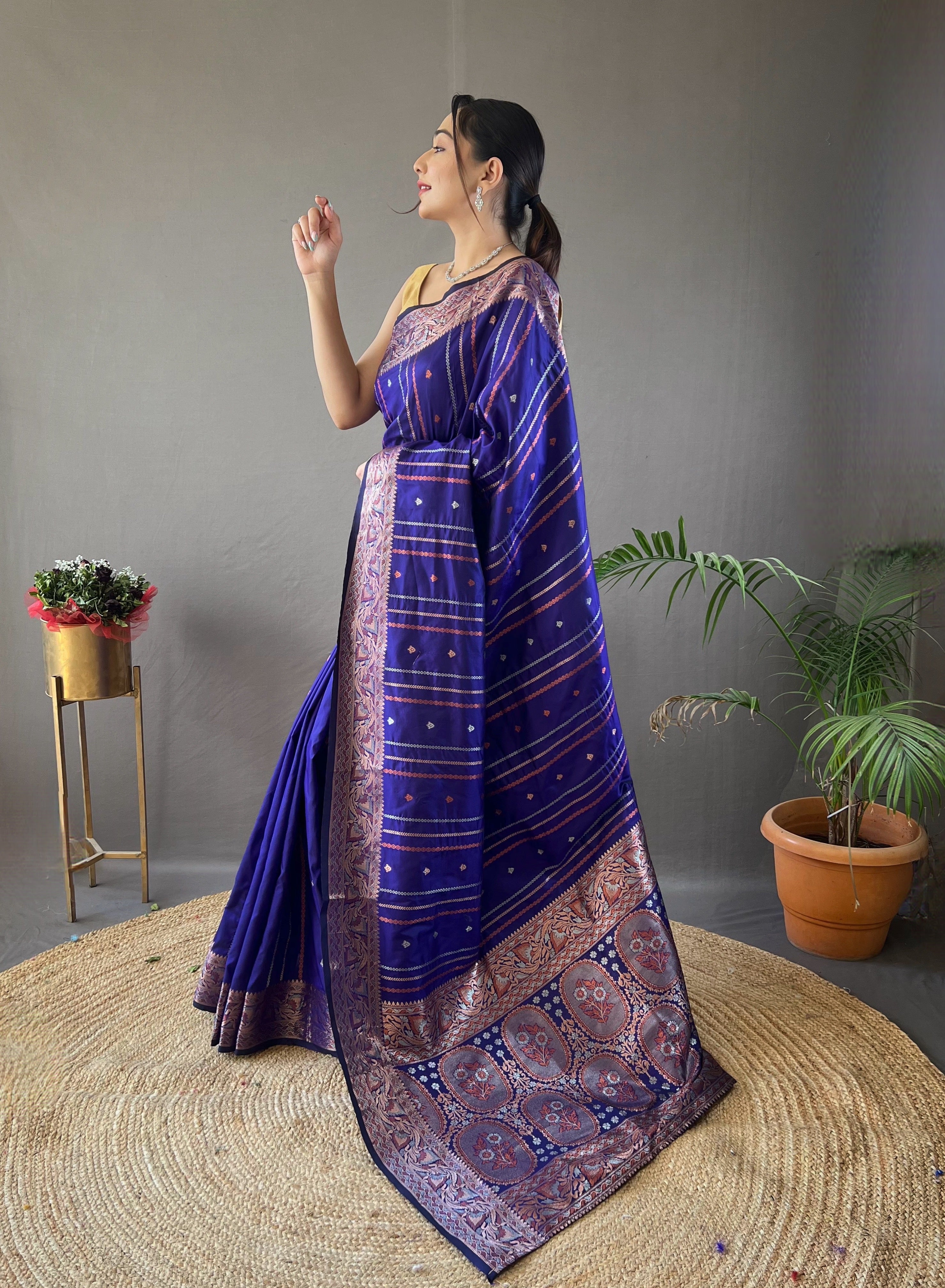 Lapis Blue Zari Weaving Banarasi Silk Saree