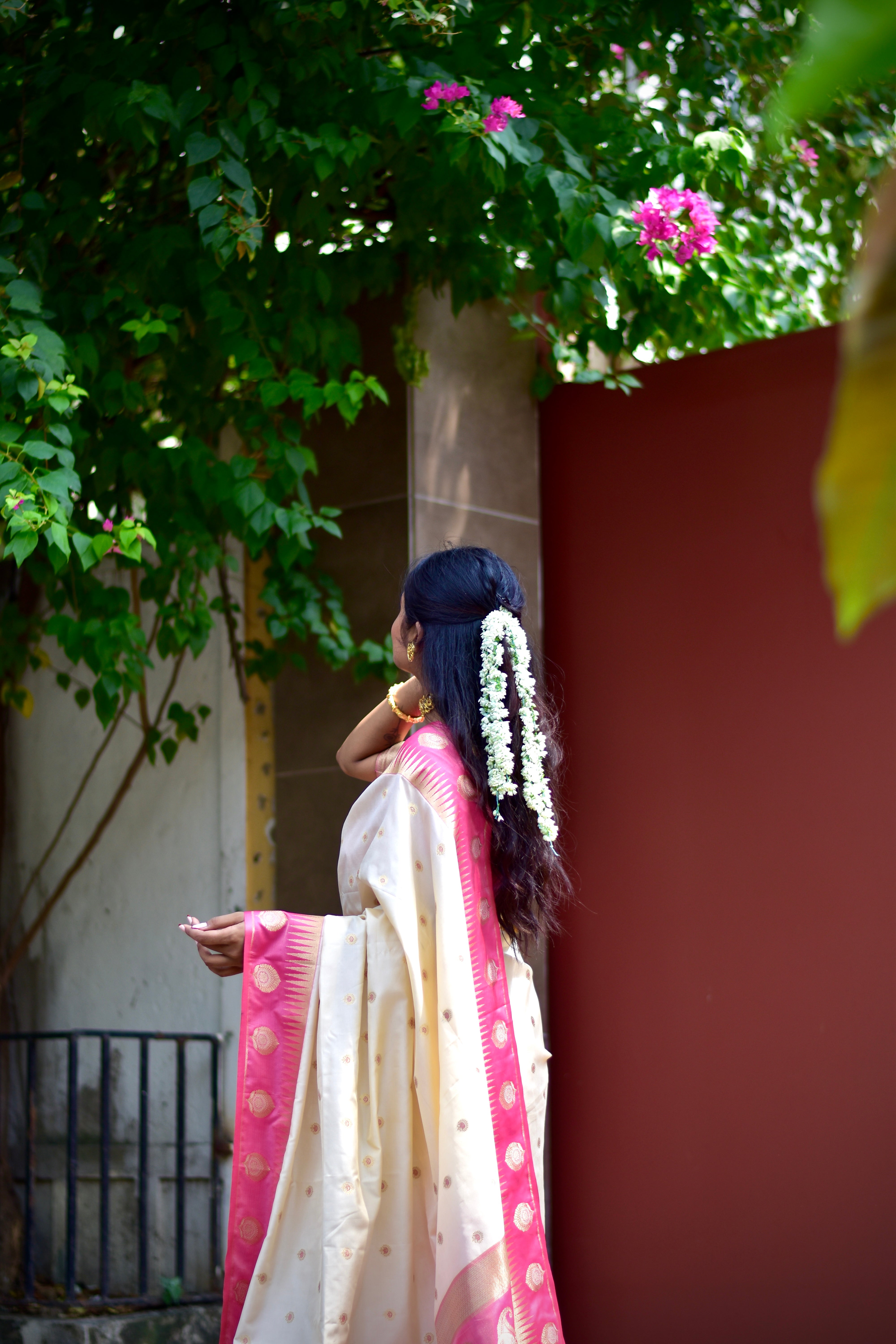 Cherry Cream Pure Soft Banarasi Silk Weaving Saree