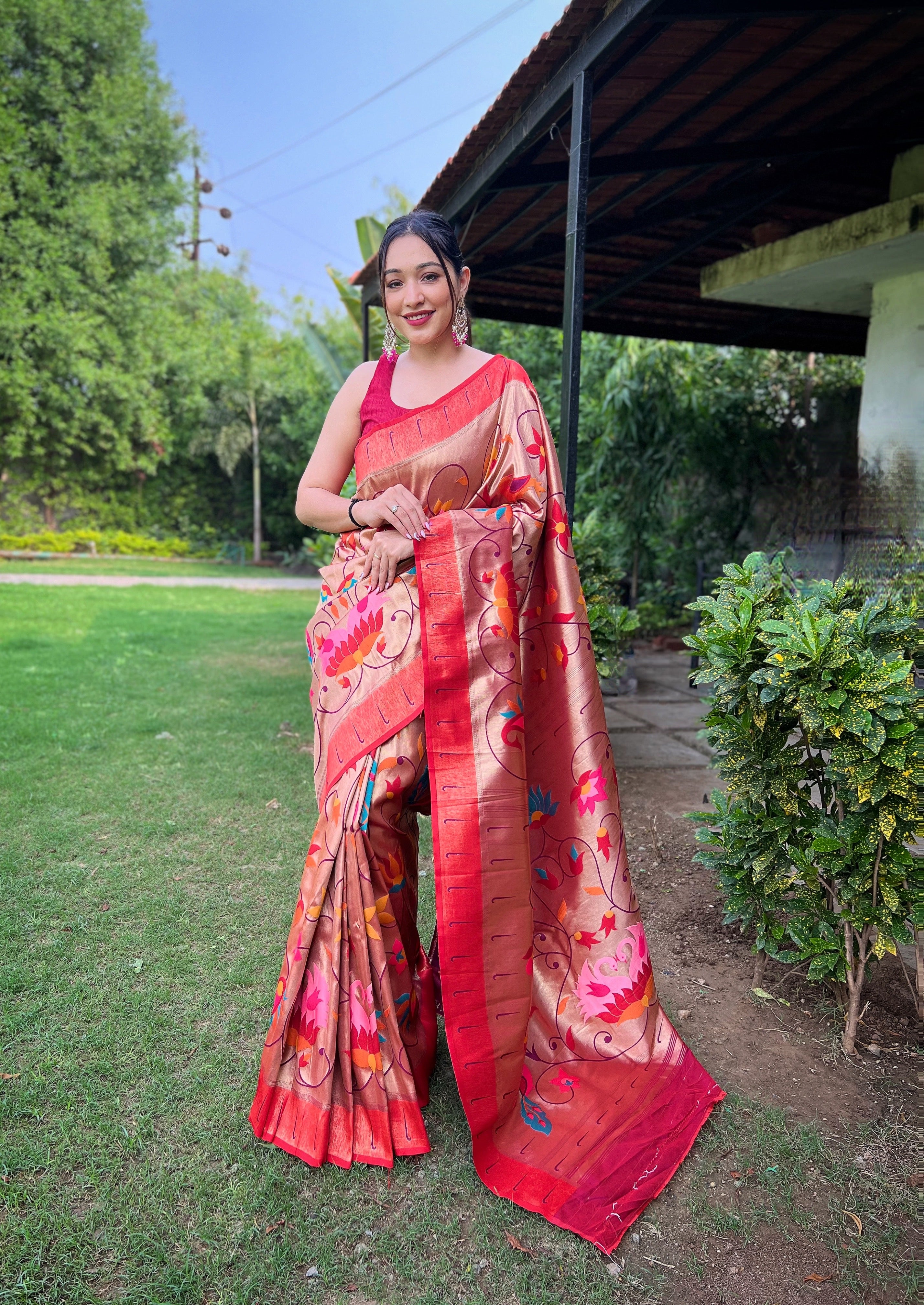 Maroon Zari Weaving Paithani Silk Saree
