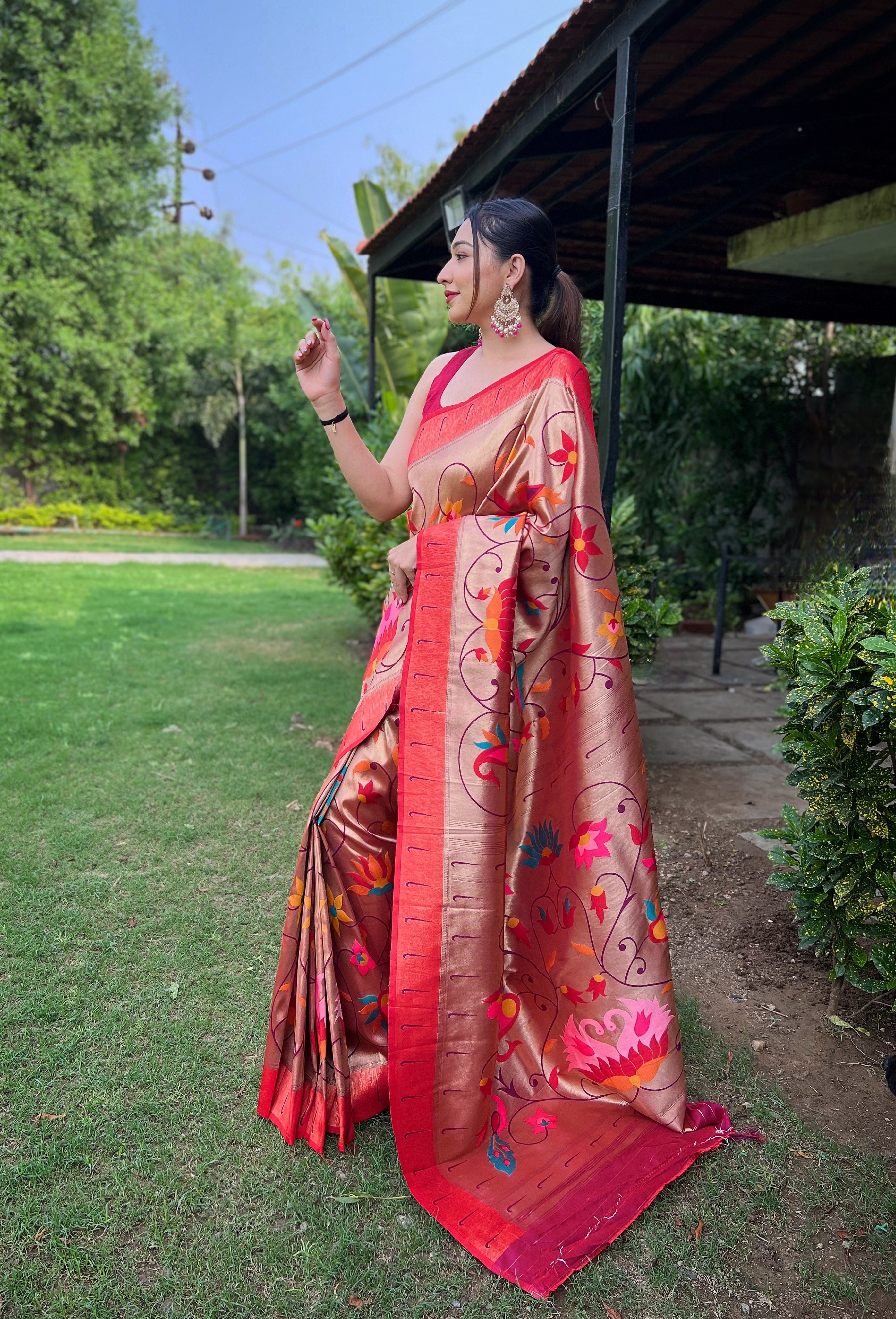 Maroon Zari Weaving Paithani Silk Saree