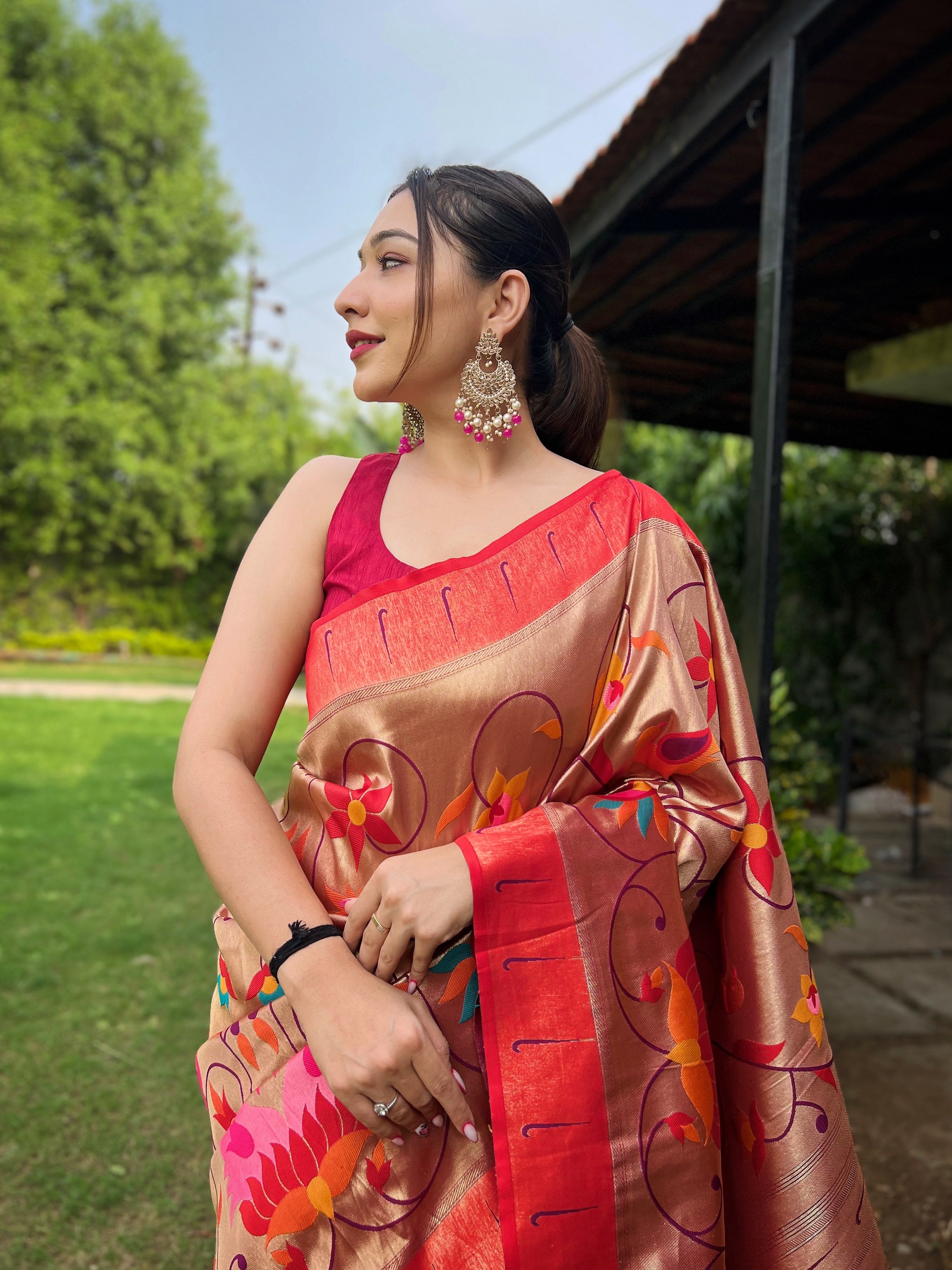 Maroon Zari Weaving Paithani Silk Saree