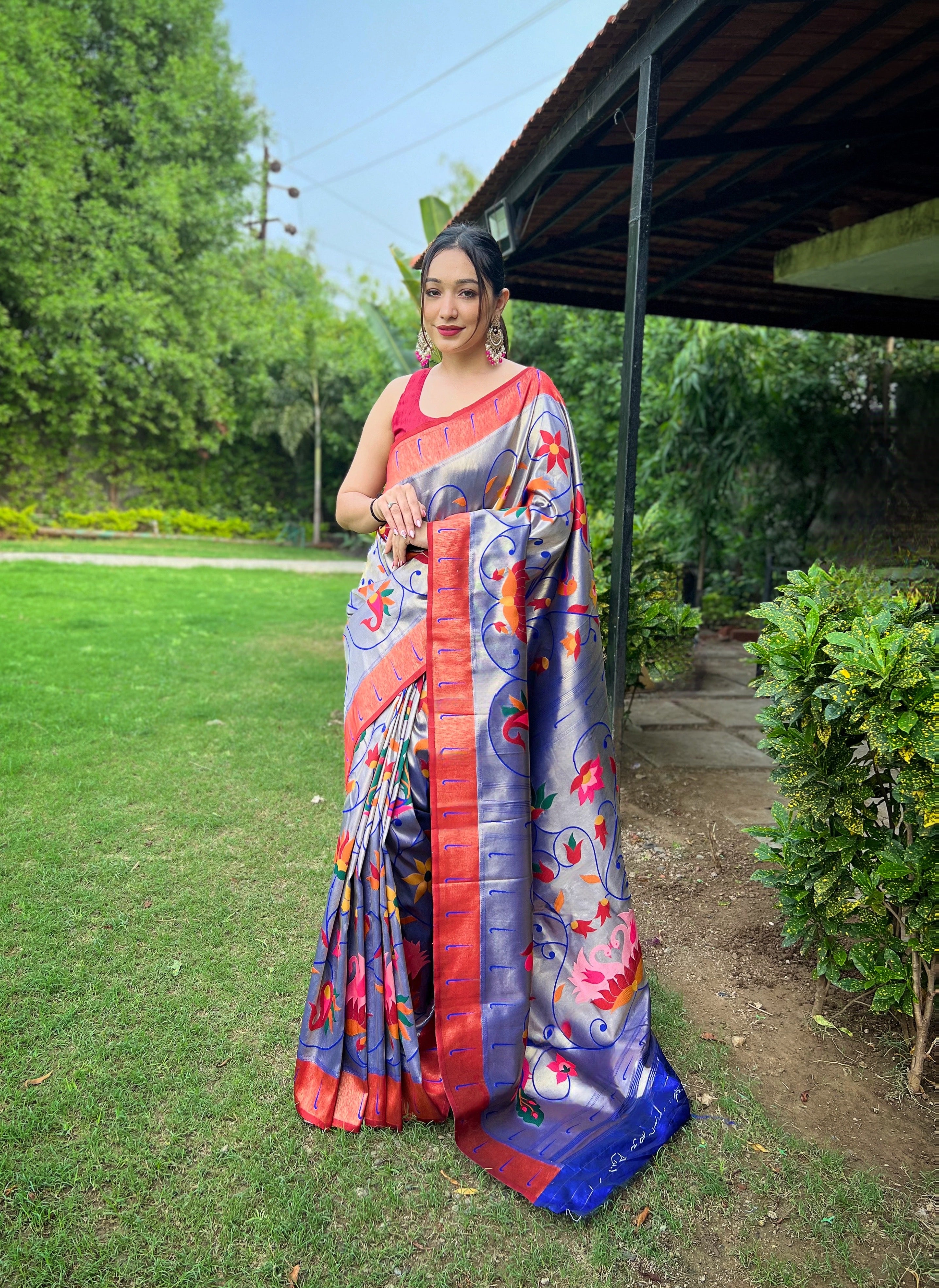 Ocean blue Zari Weaving Paithani Silk Saree