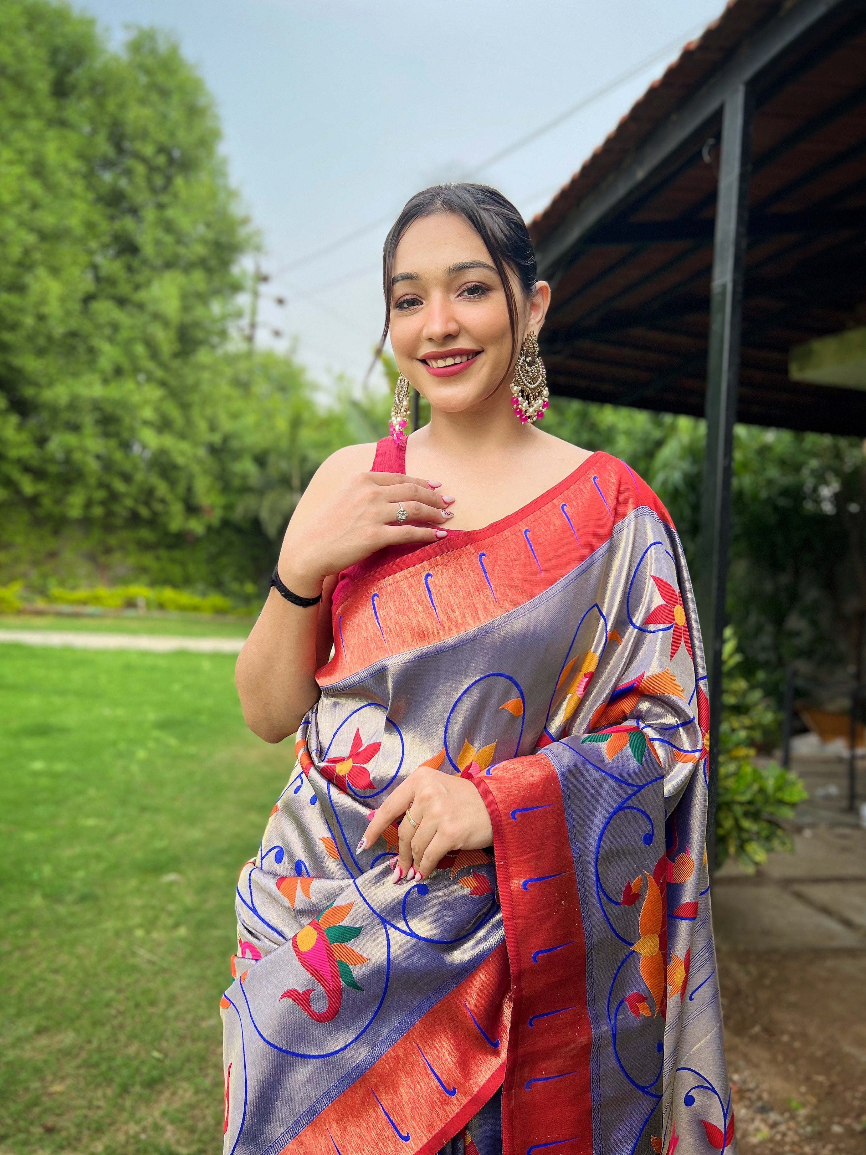 Ocean blue Zari Weaving Paithani Silk Saree