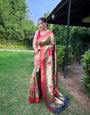 Army green Zari Weaving Paithani Silk Saree