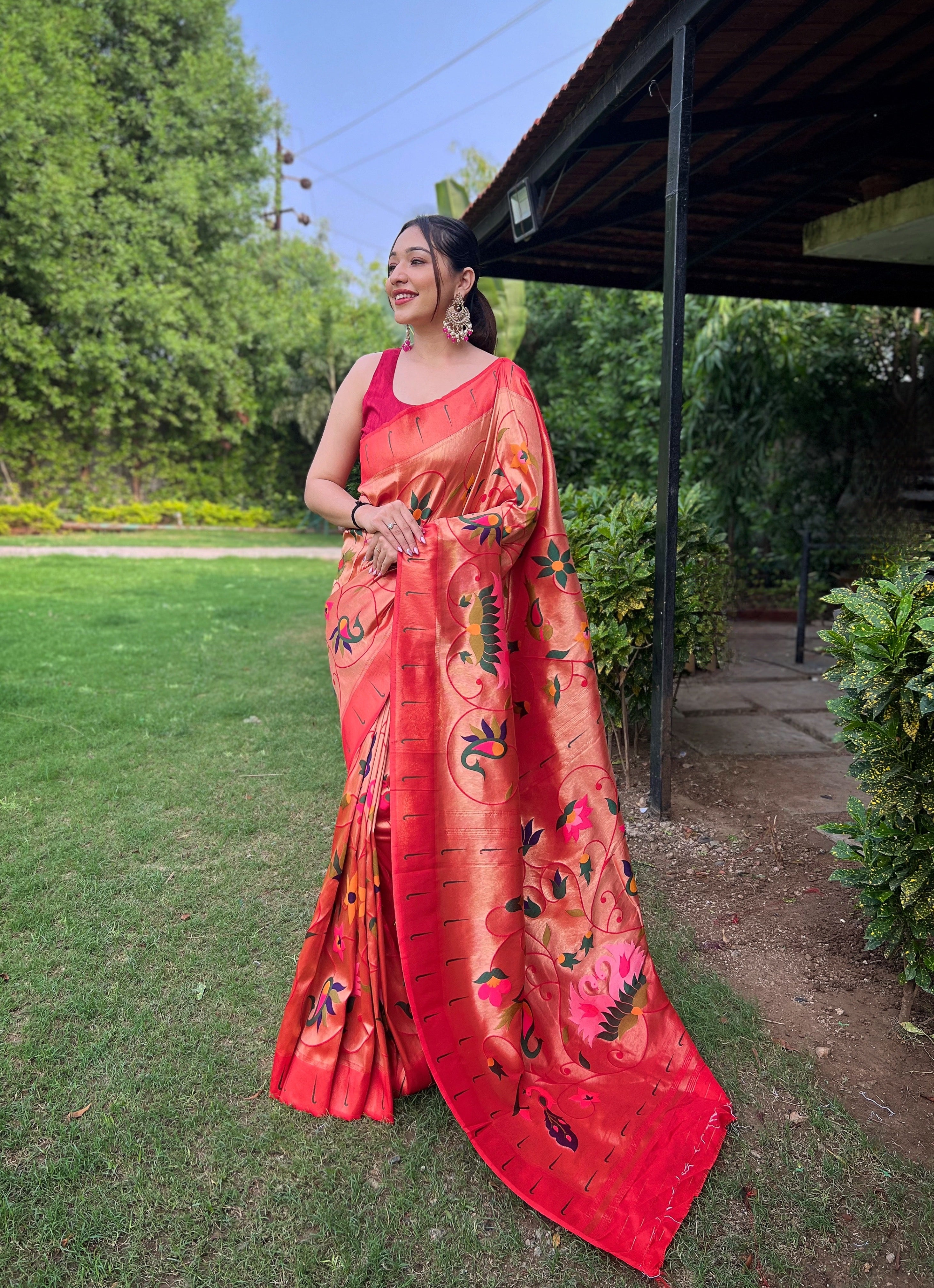 Red Zari Weaving Paithani Silk Saree