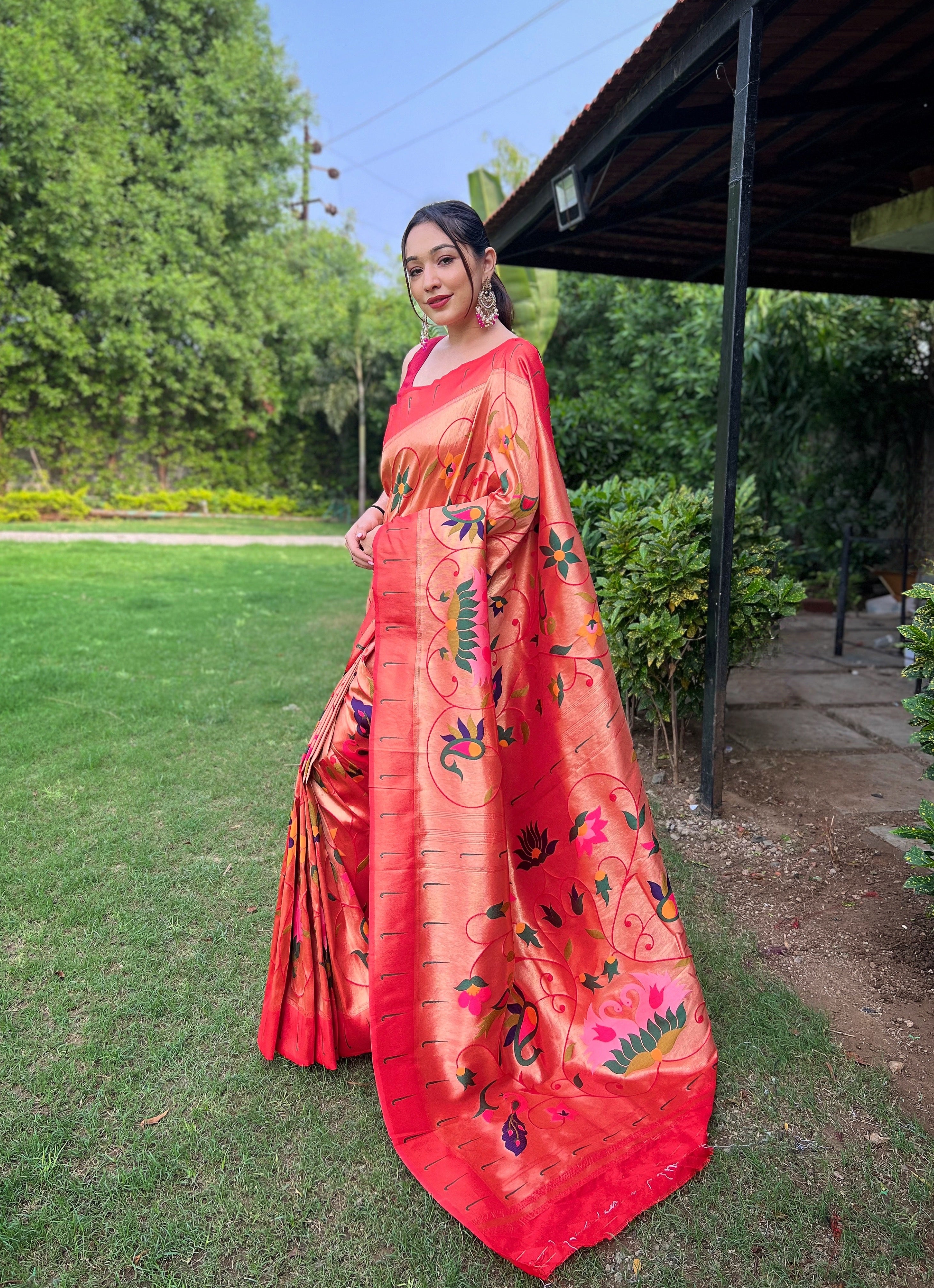 Red Zari Weaving Paithani Silk Saree