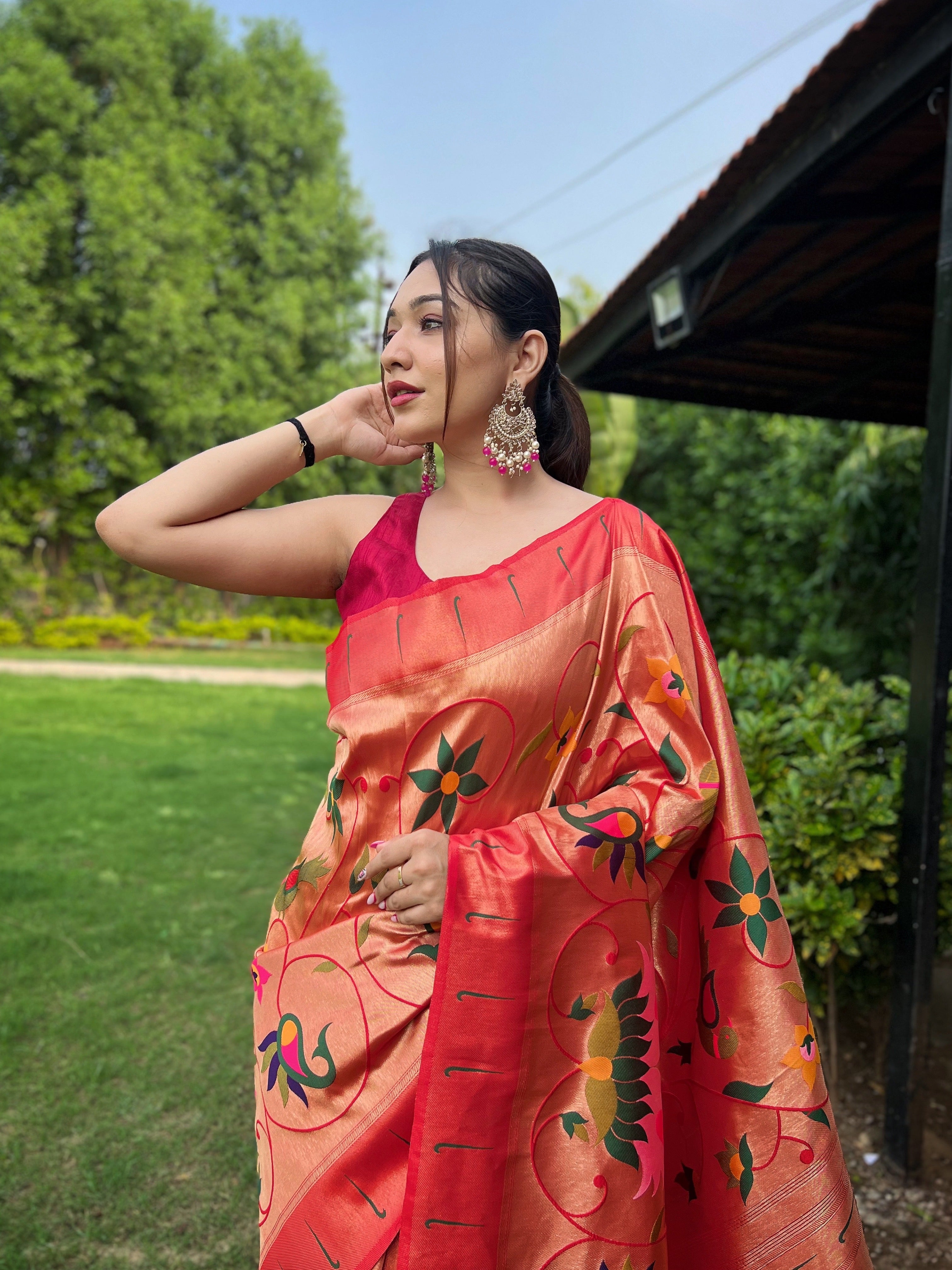 Red Zari Weaving Paithani Silk Saree