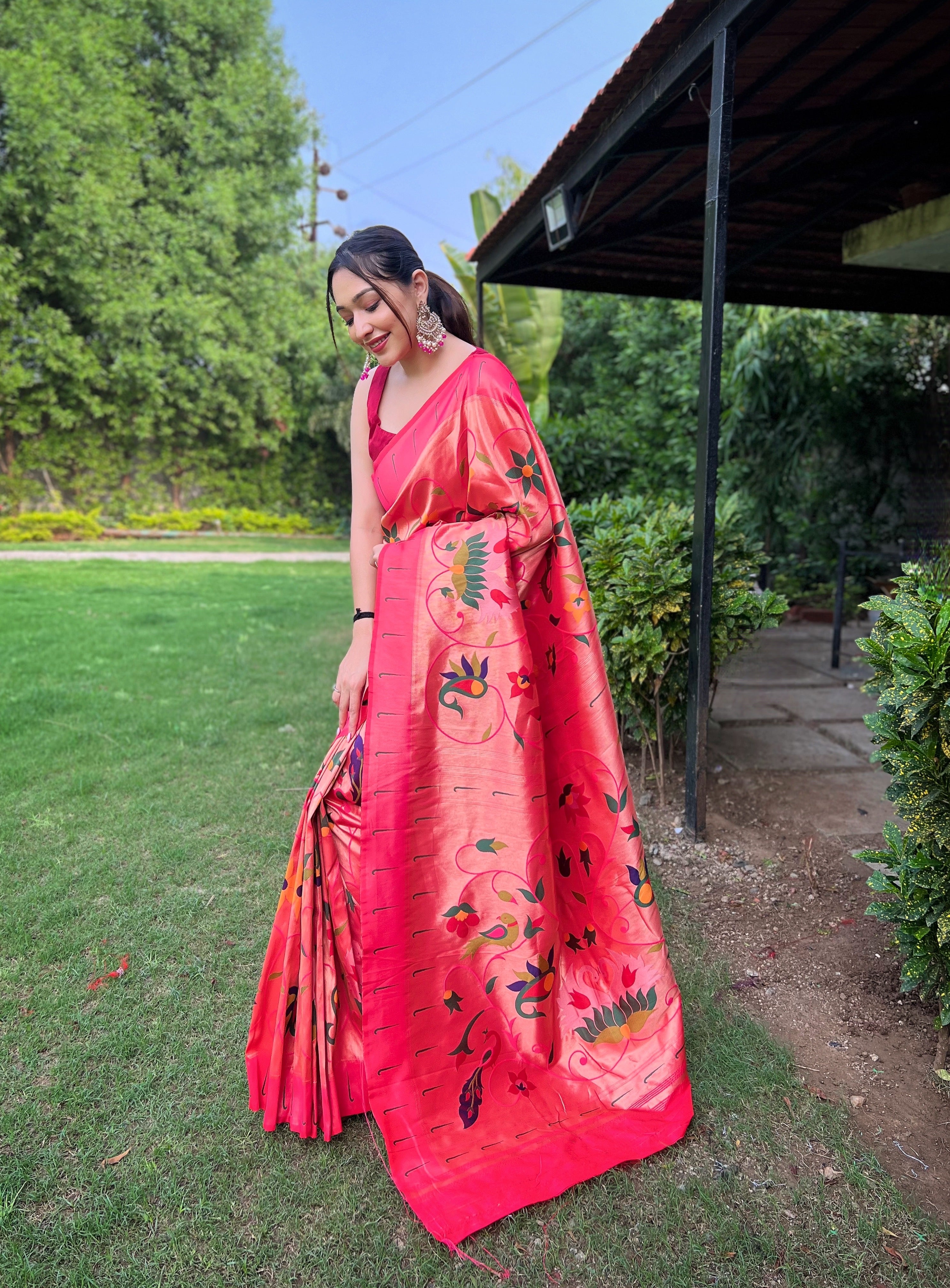 Pink Zari Weaving Paithani Silk Saree