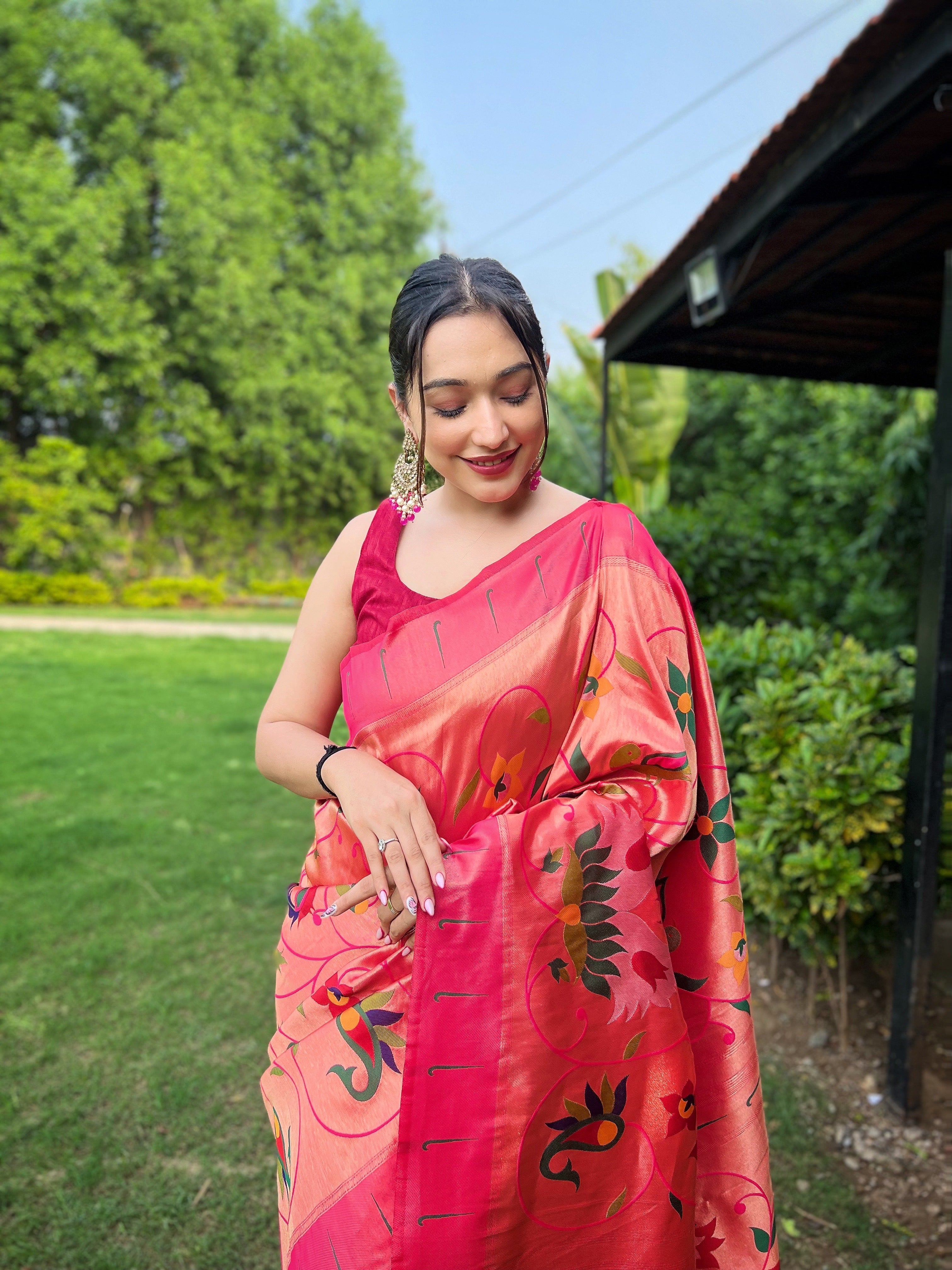 Pink Zari Weaving Paithani Silk Saree