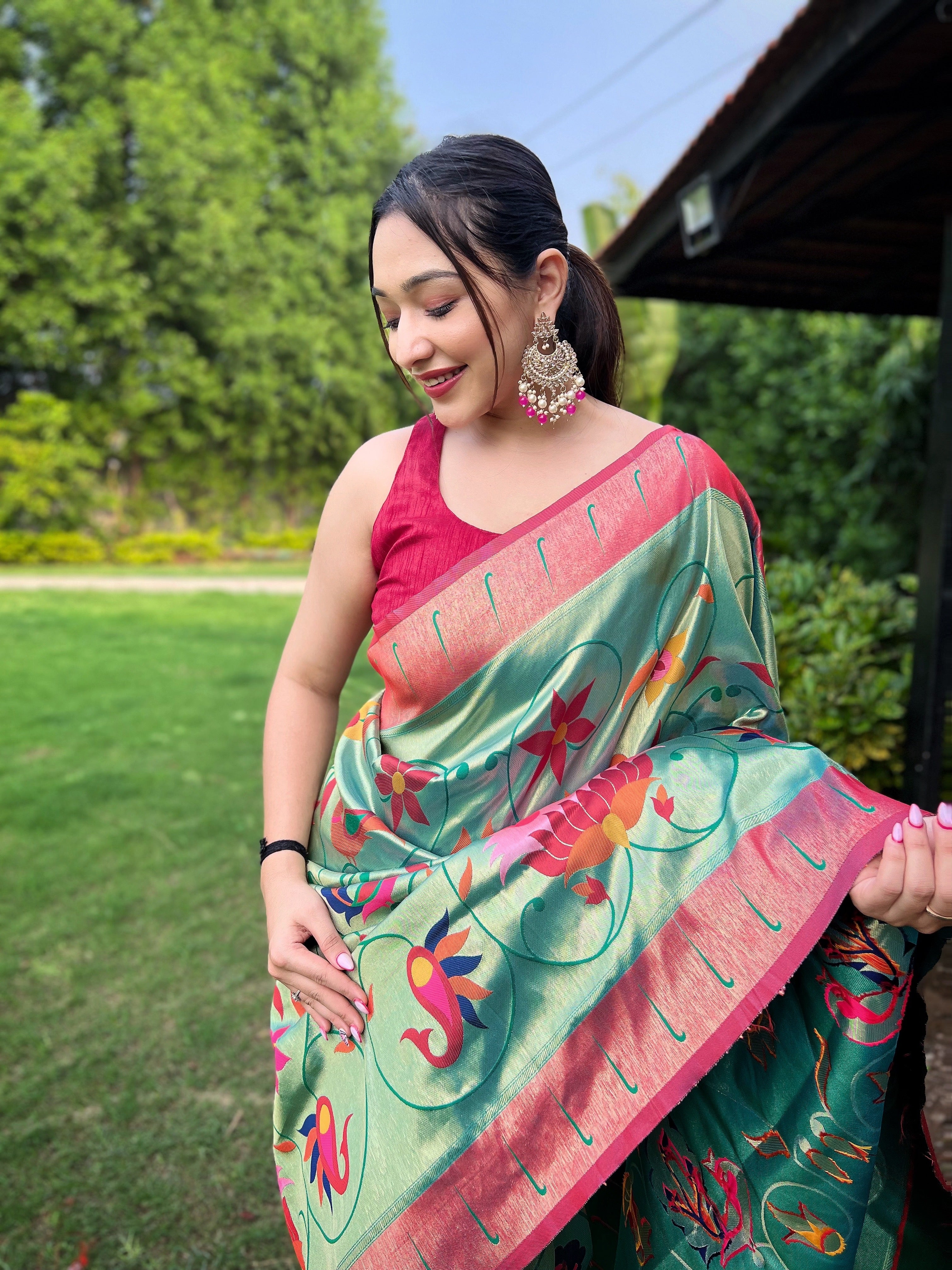 Crystal blue Zari Weaving Paithani Silk Saree