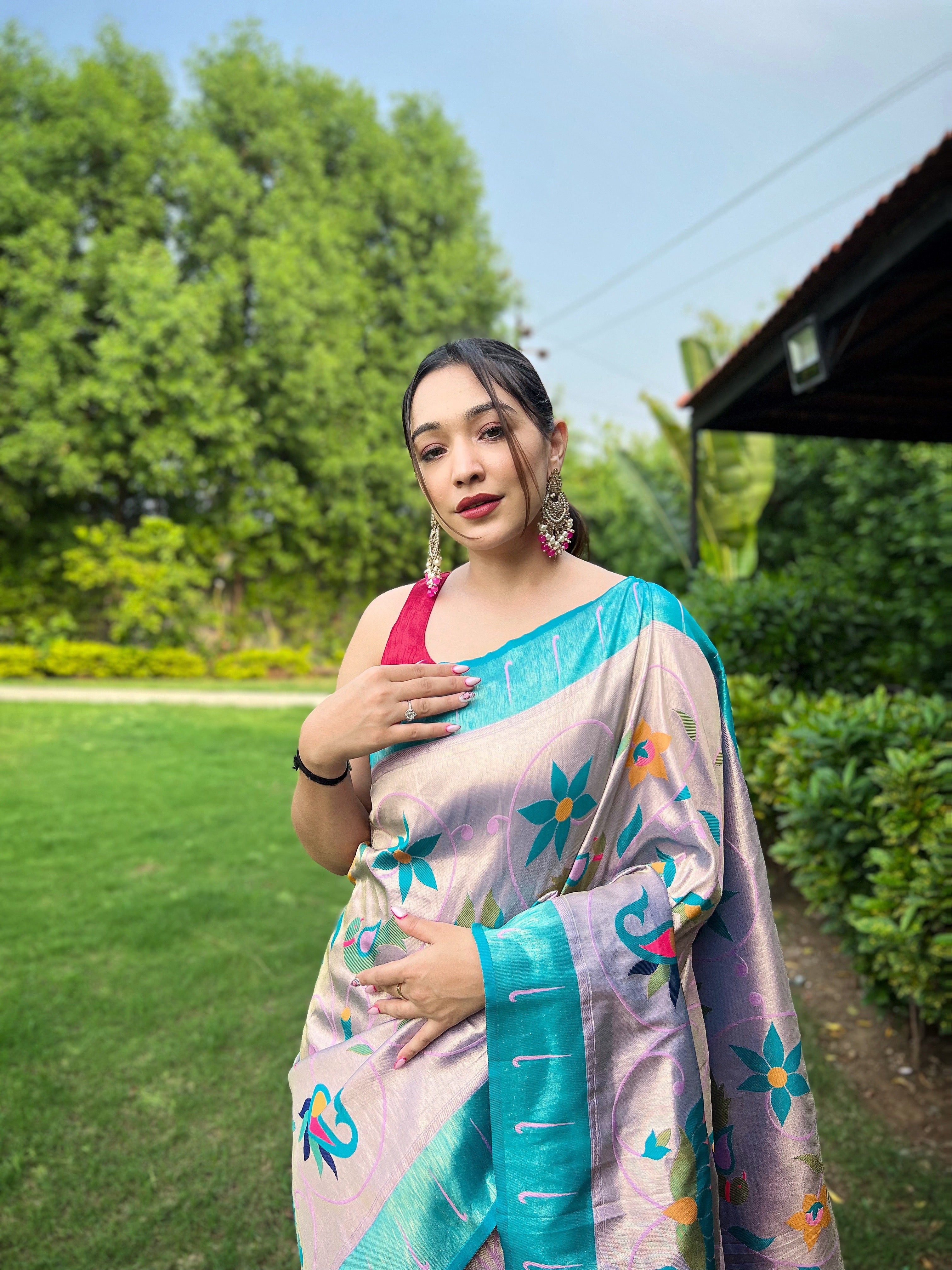 Grey Goose Zari Weaving Paithani Silk Saree
