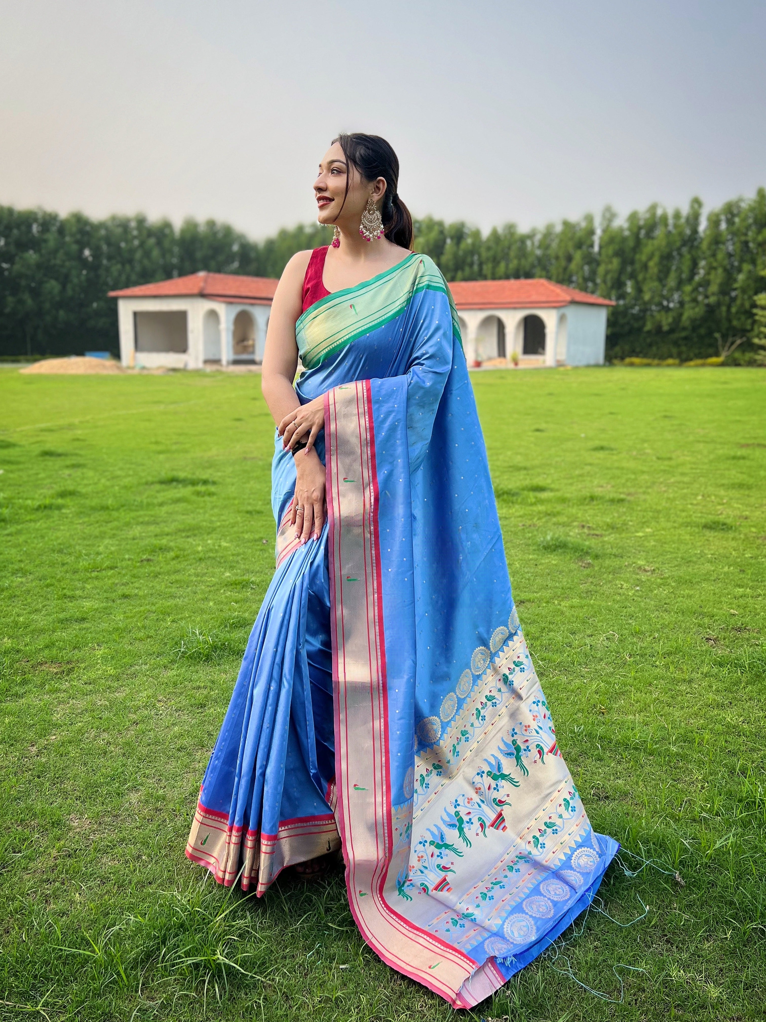 Sky Blue Woven Paithani Silk Saree
