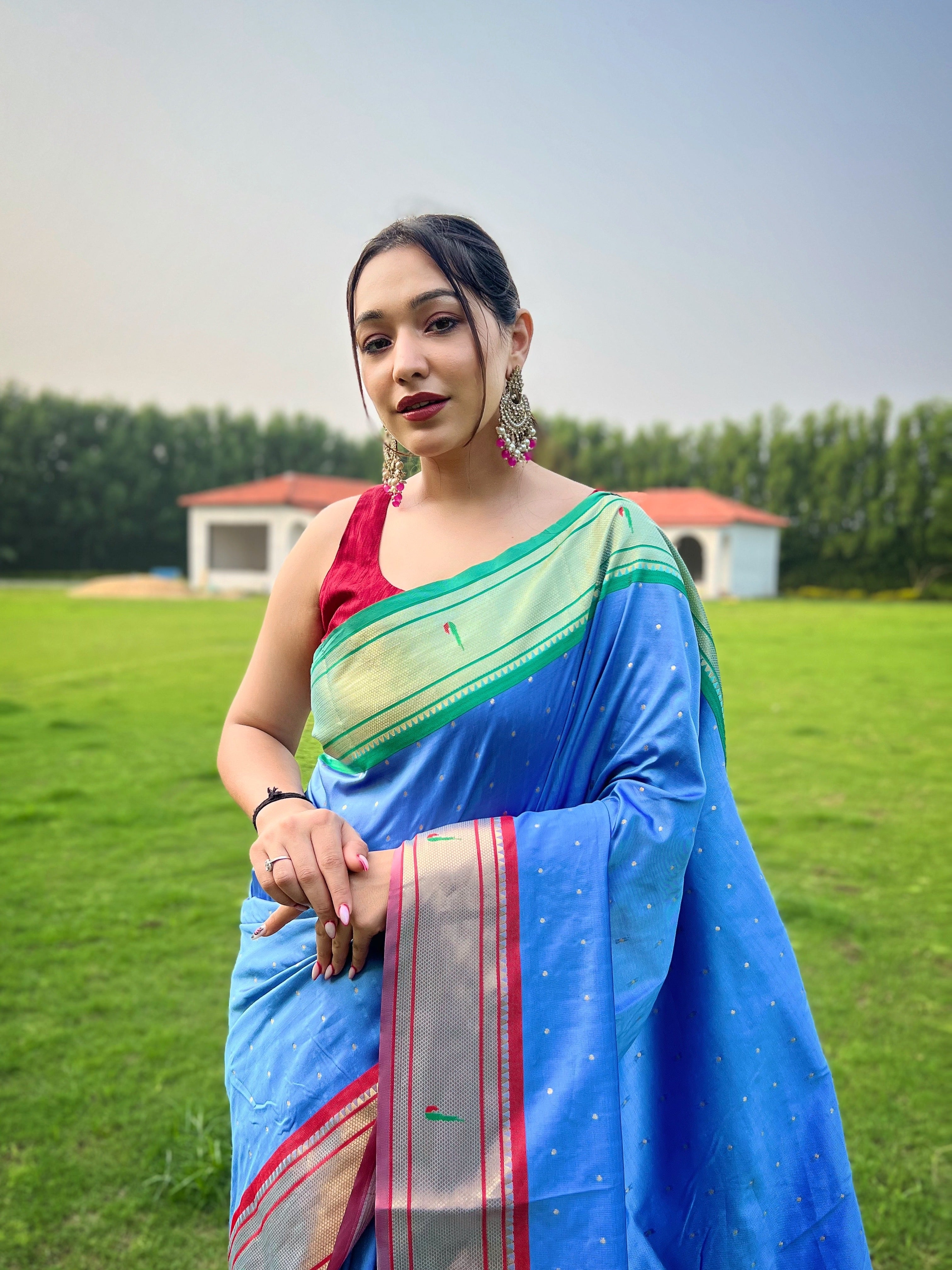 Sky Blue Woven Paithani Silk Saree