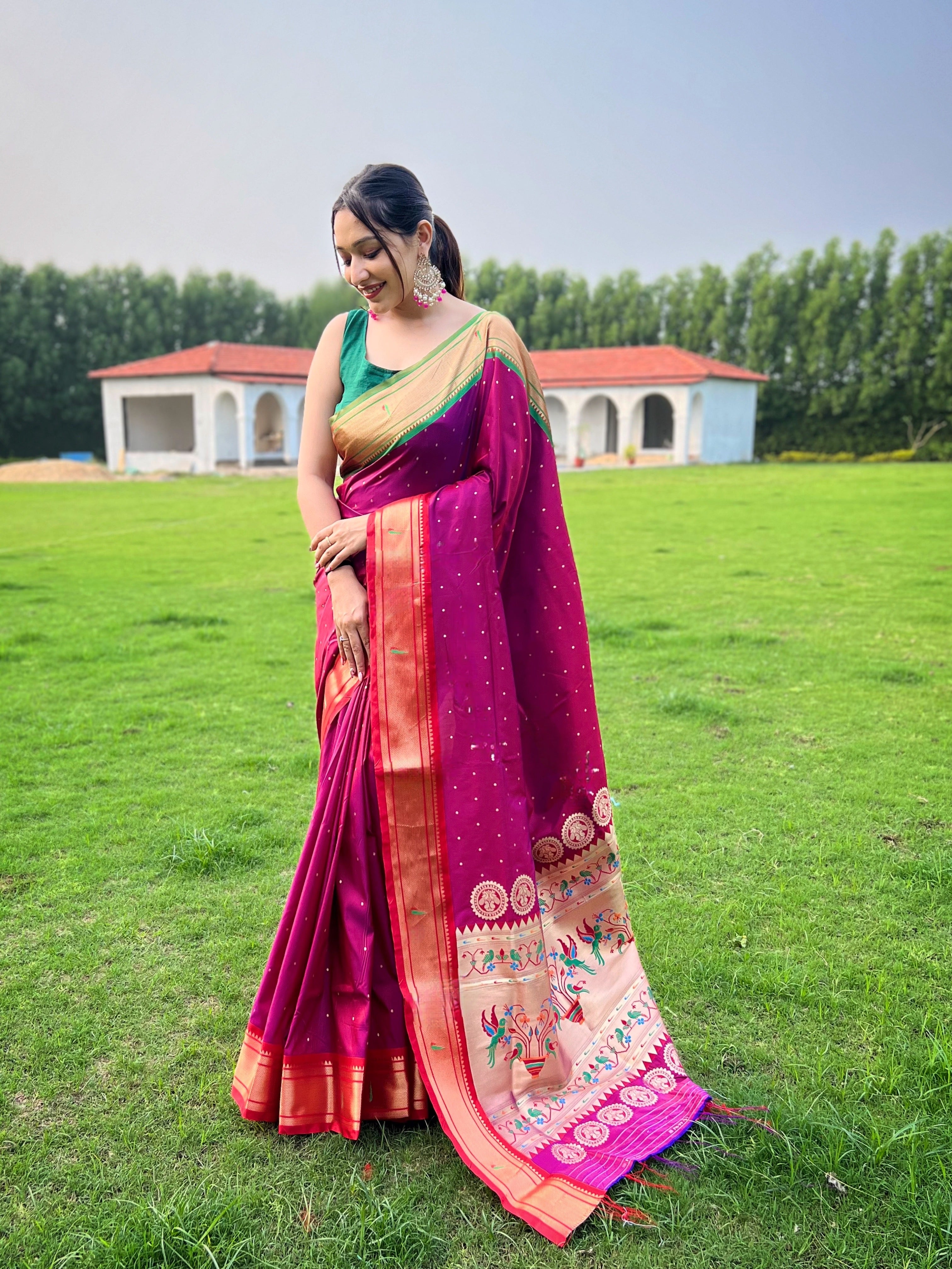 Magenta Woven Paithani Silk Saree