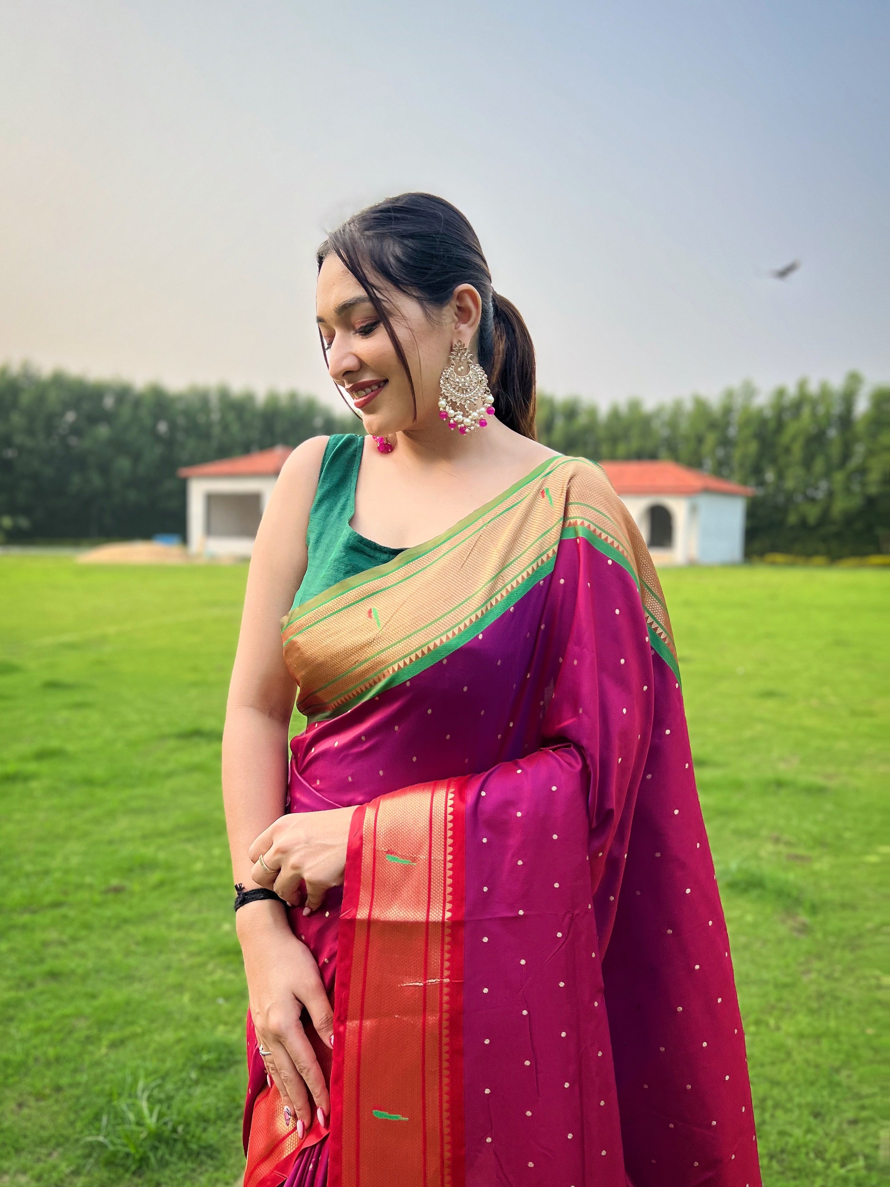 Magenta Woven Paithani Silk Saree