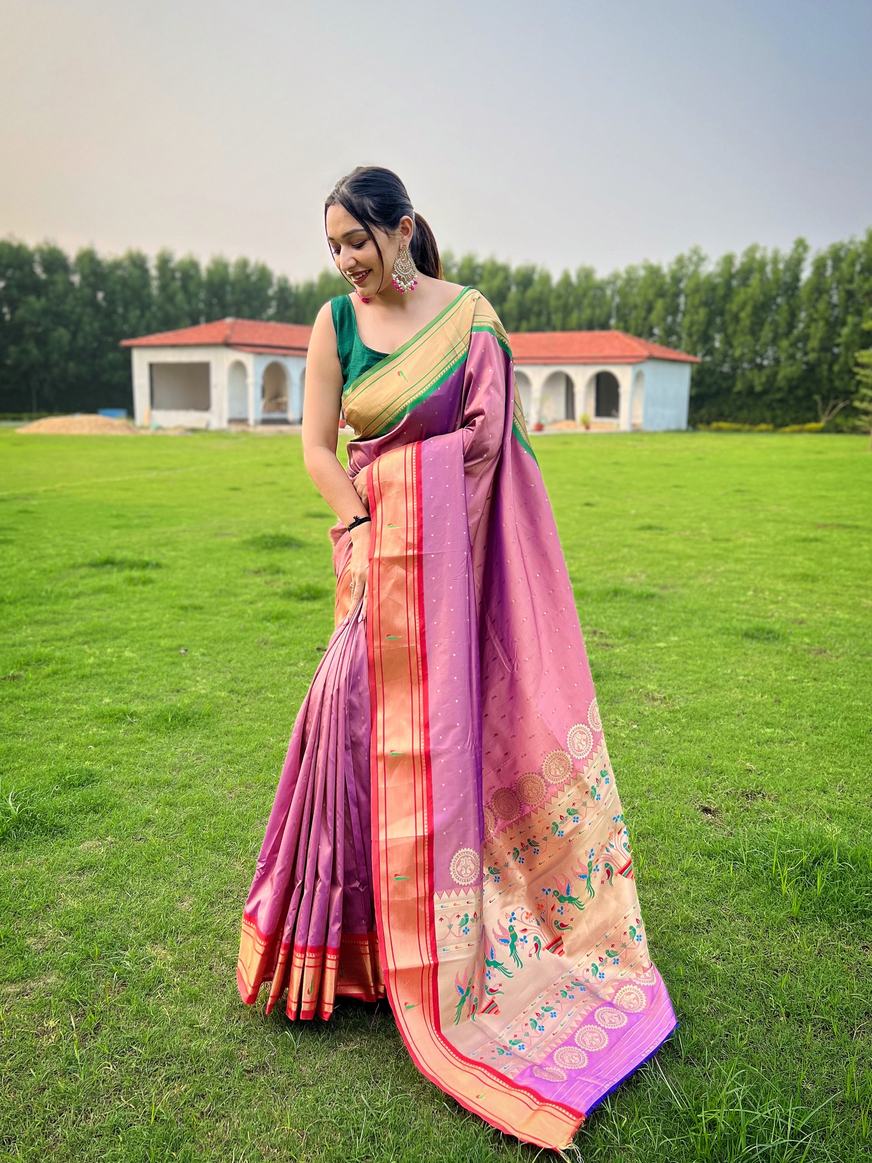 Blush Pink Woven Paithani Silk Saree