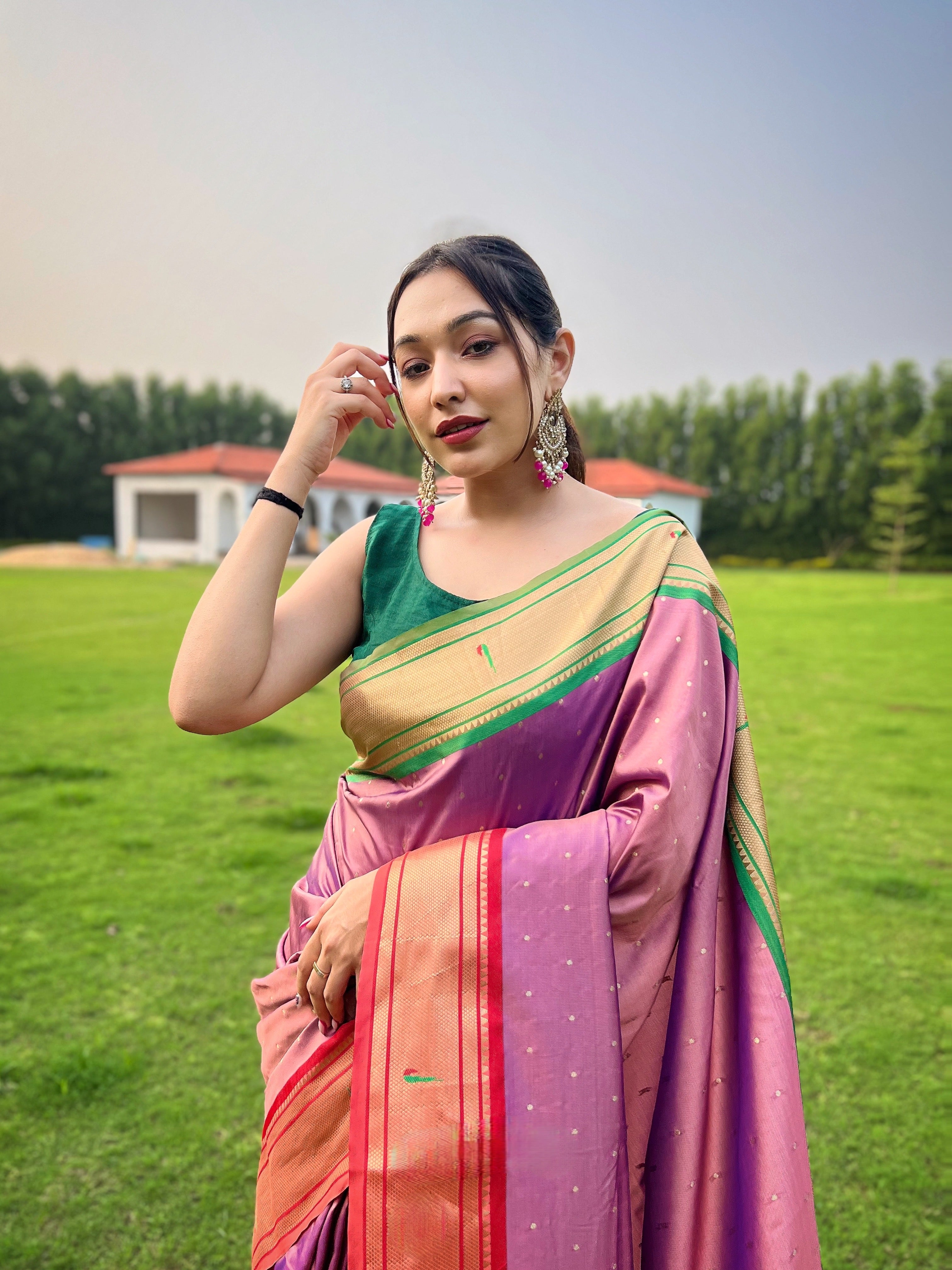 Blush Pink Woven Paithani Silk Saree