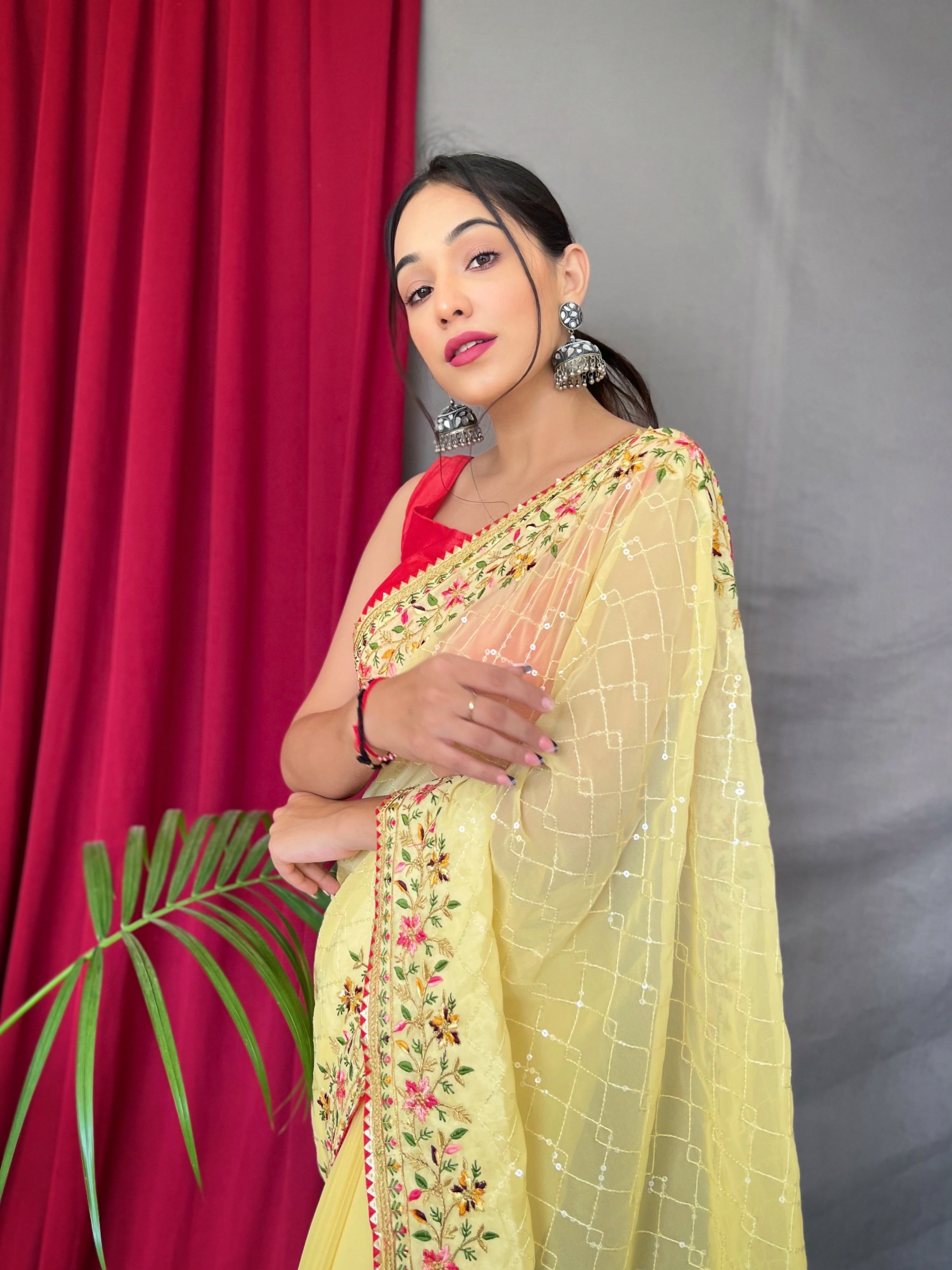 Buttercup Embroidered Sequence Work Georgette Saree