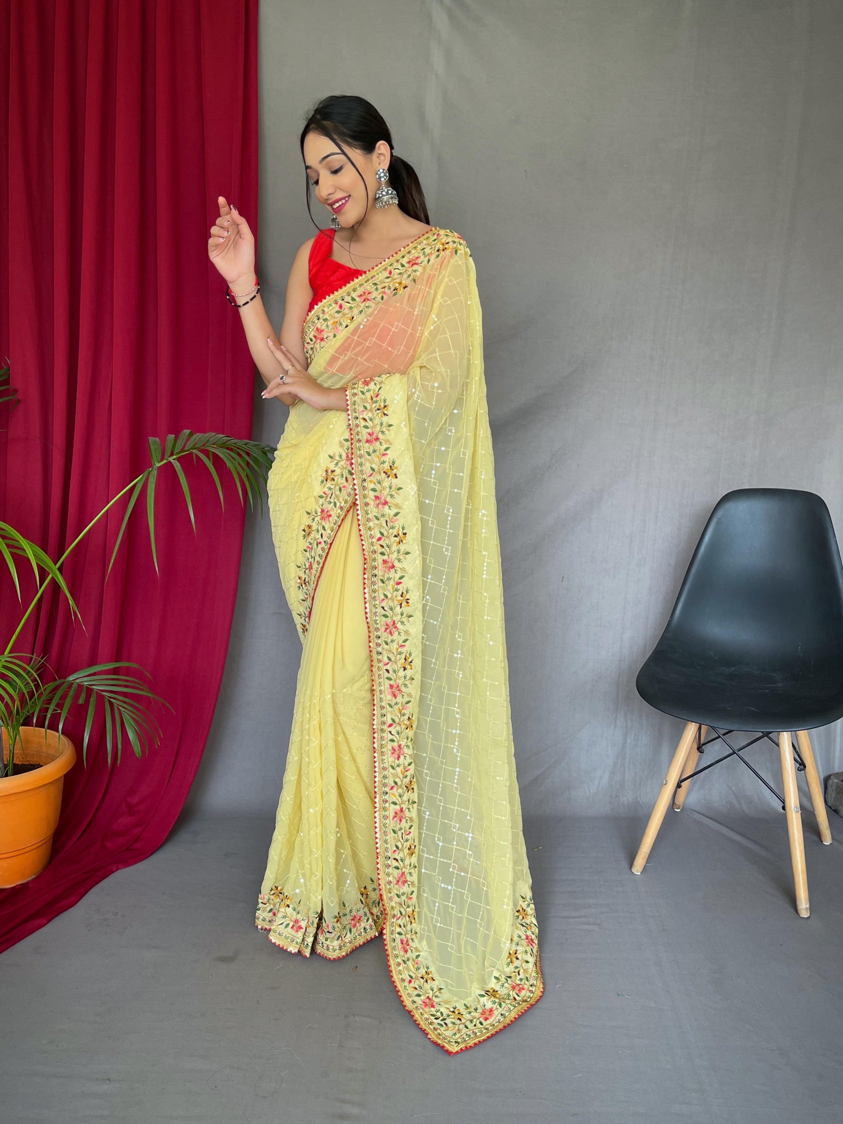 Buttercup Embroidered Sequence Work Georgette Saree