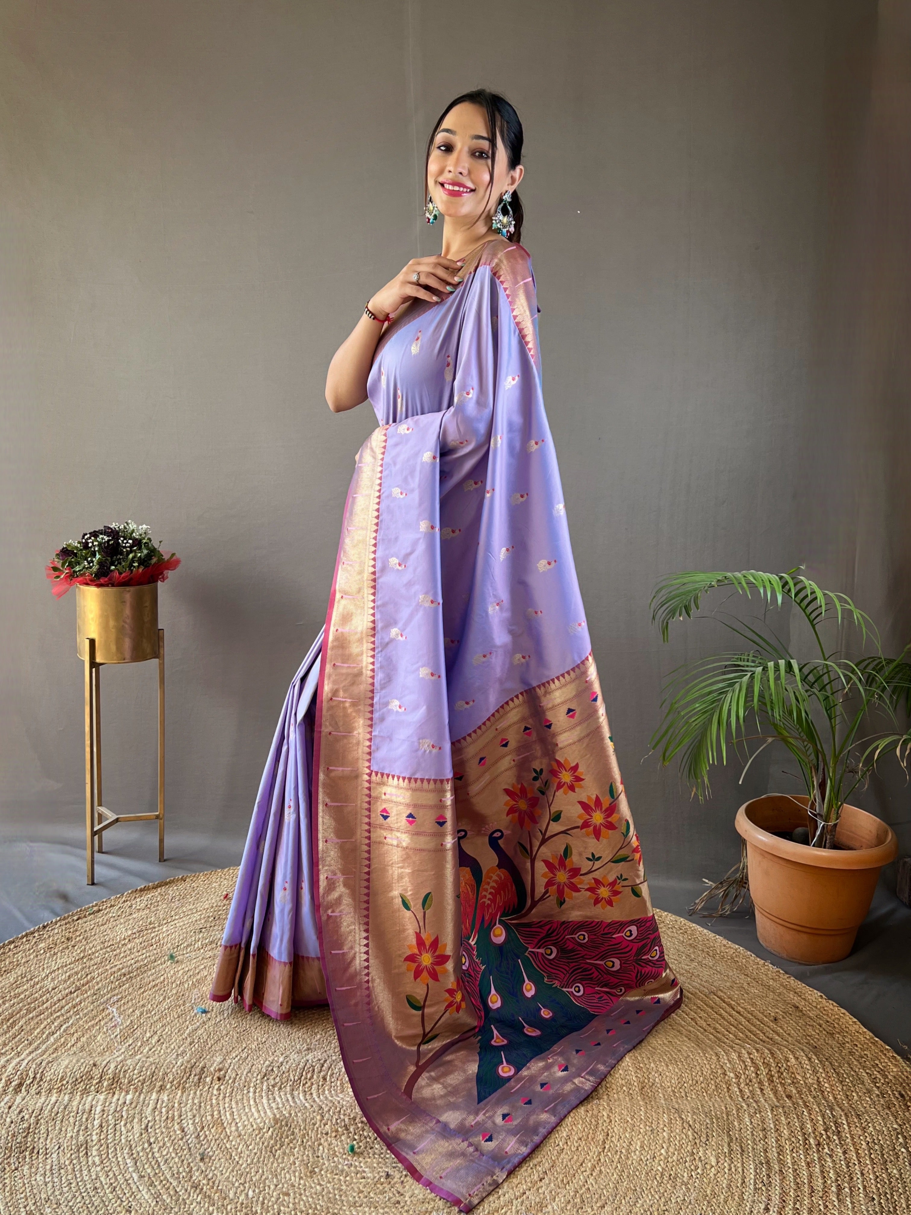 Lavender Zari Weaving Paithani Silk Saree