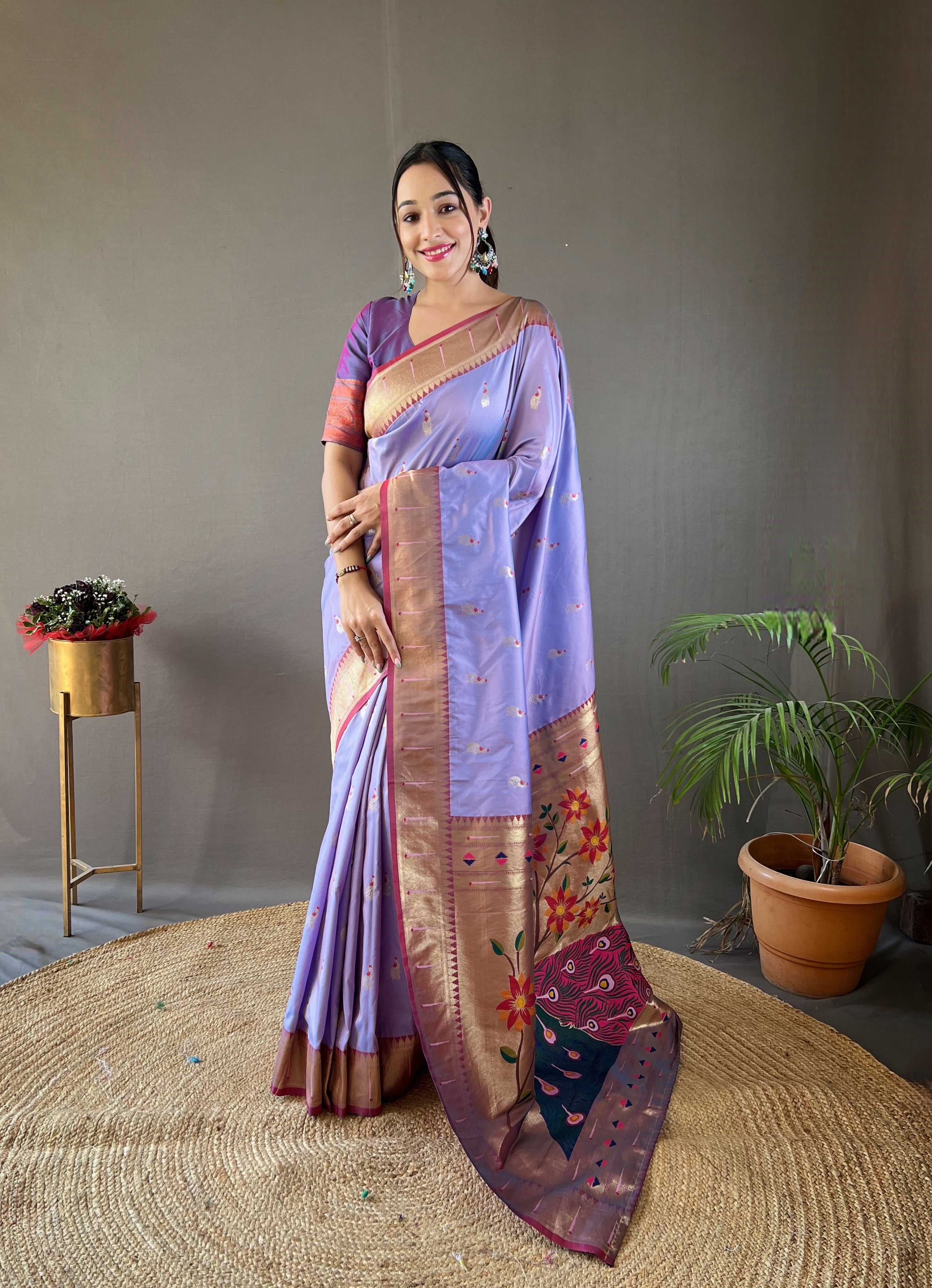 Lavender Zari Weaving Paithani Silk Saree