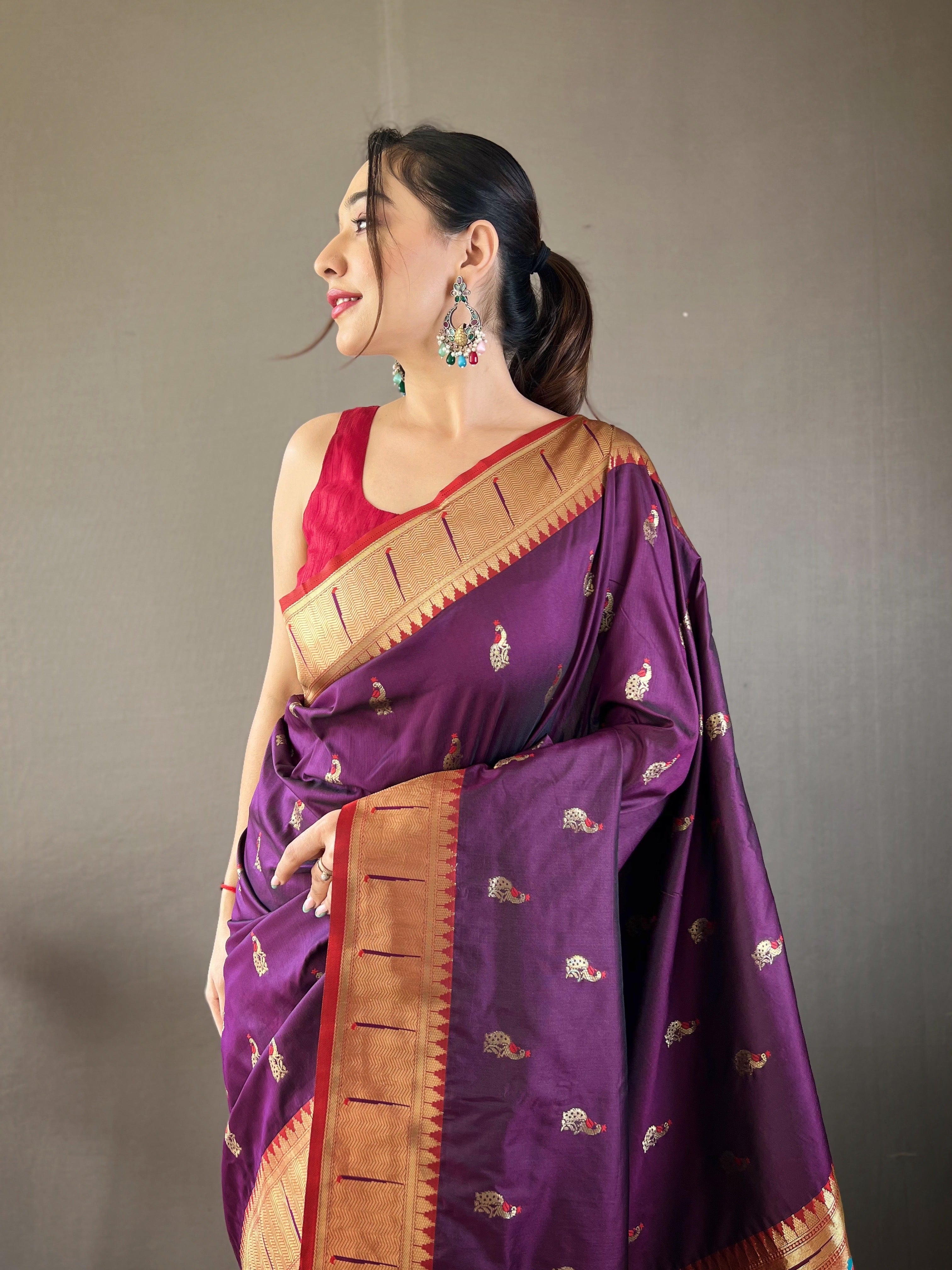 Purple Zari Weaving Paithani Silk Saree
