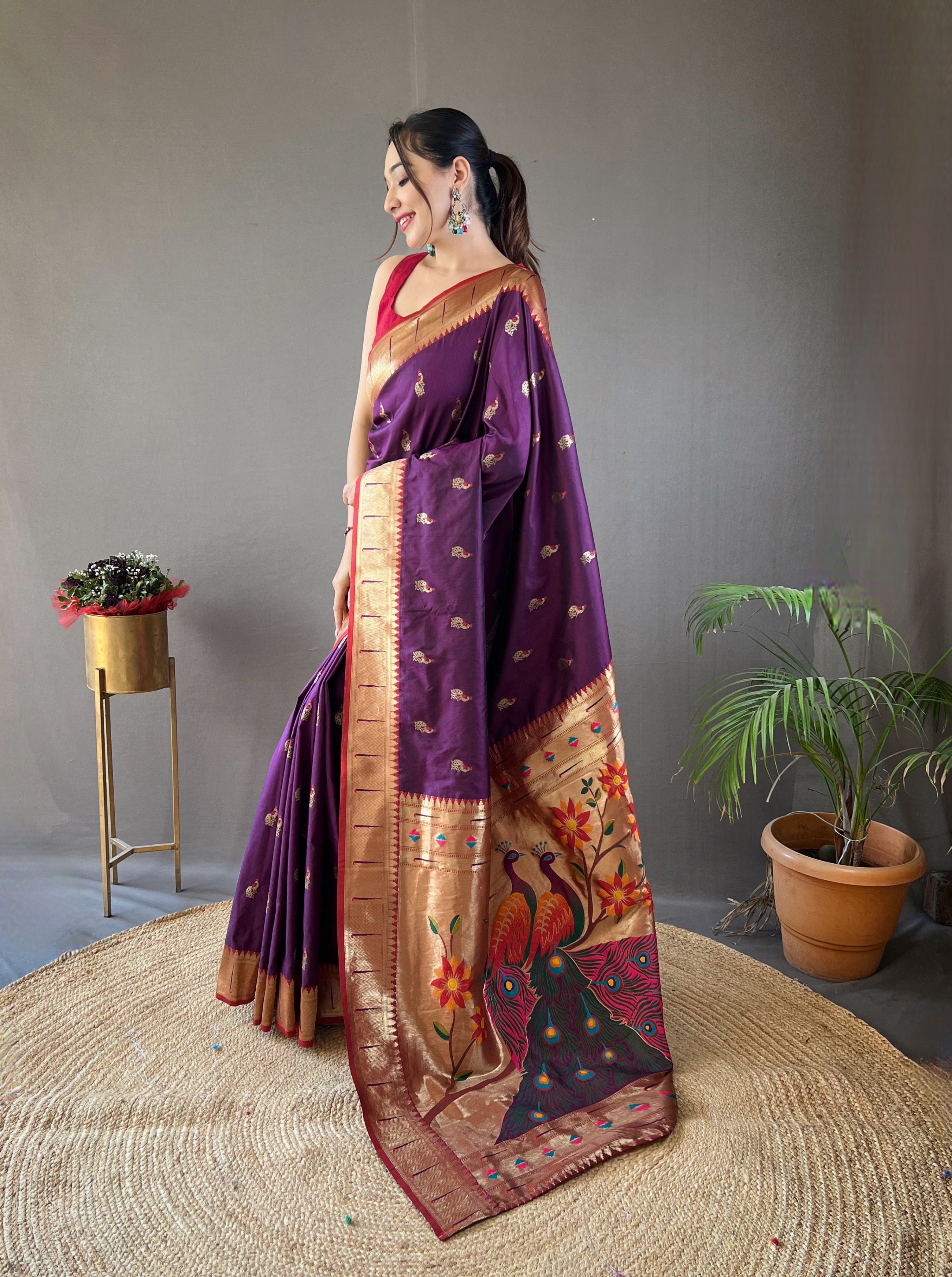 Purple Zari Weaving Paithani Silk Saree