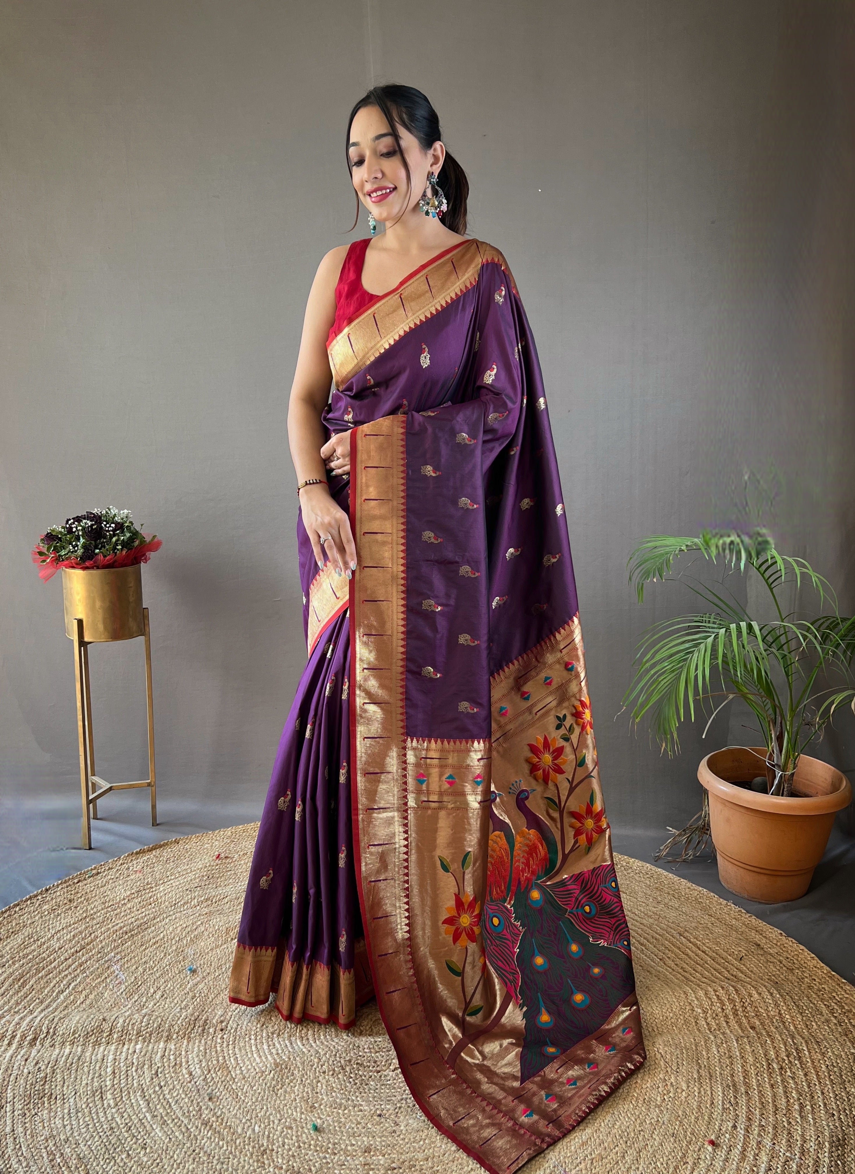 Purple Zari Weaving Paithani Silk Saree