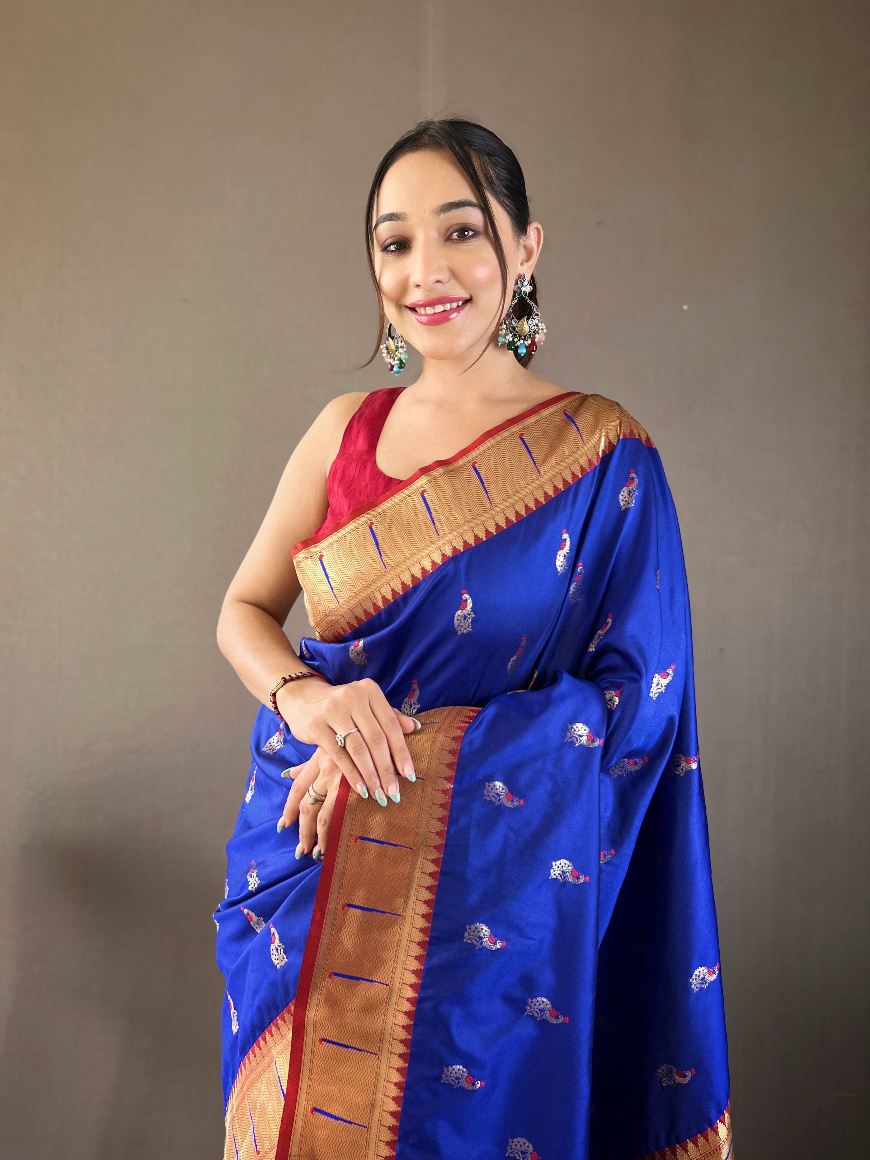 Violet Zari Weaving Paithani Silk Saree