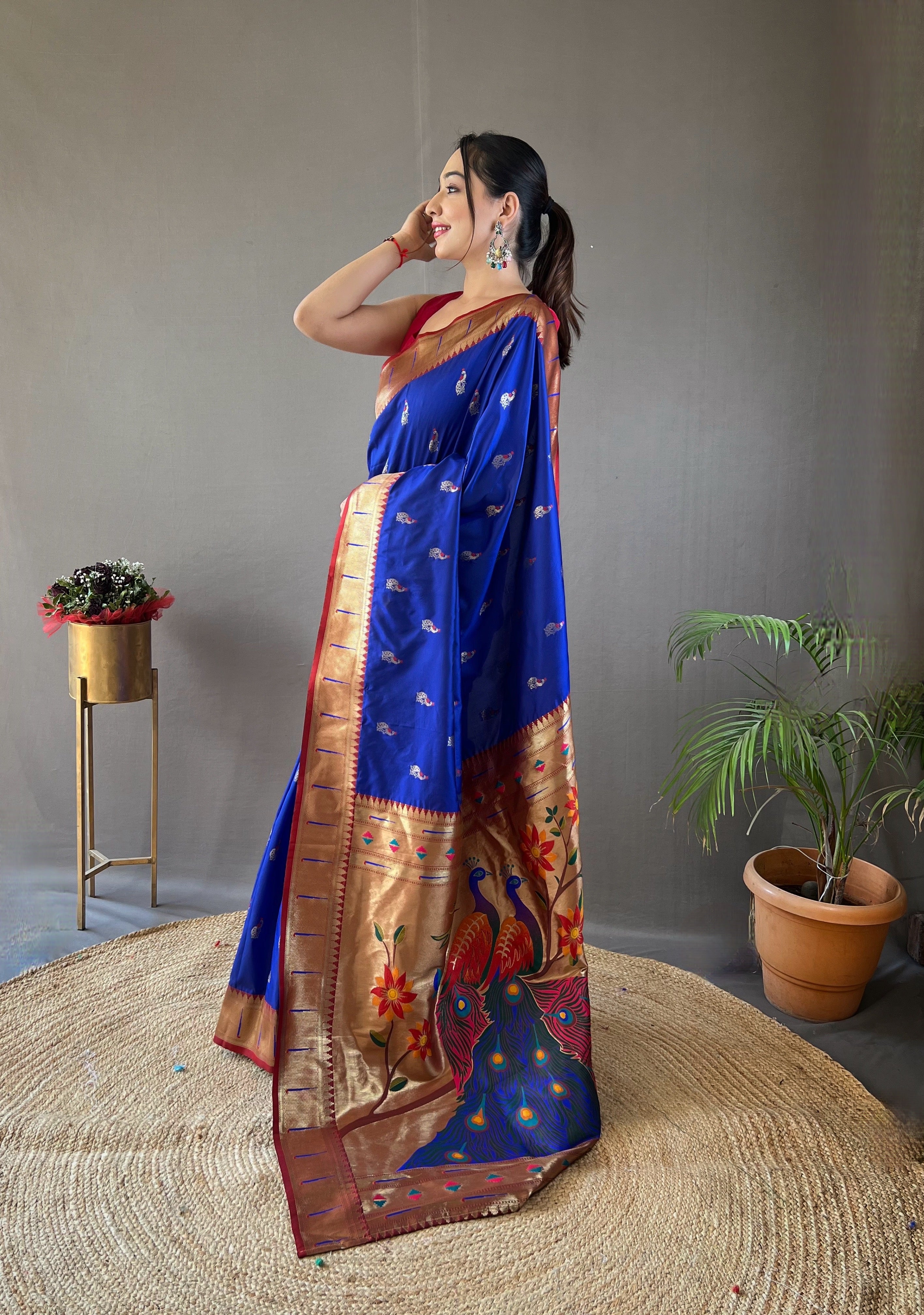 Violet Zari Weaving Paithani Silk Saree