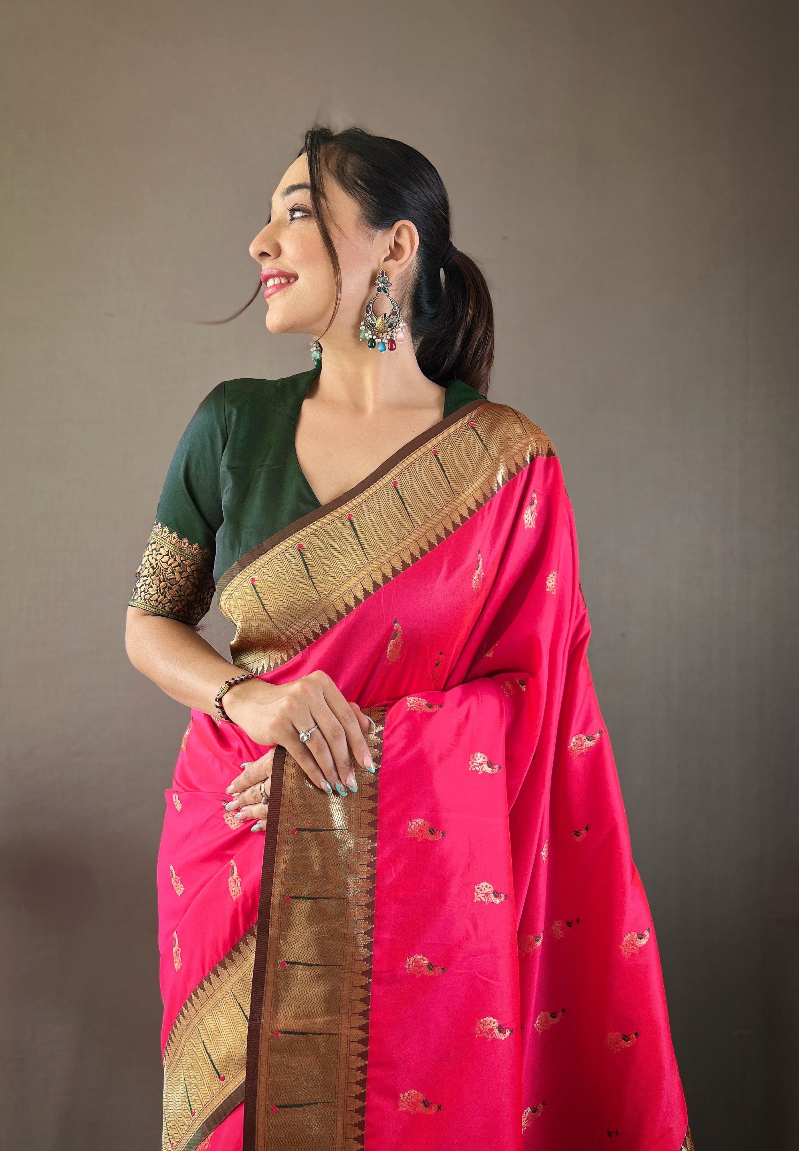 Pink Zari Weaving Paithani Silk Saree