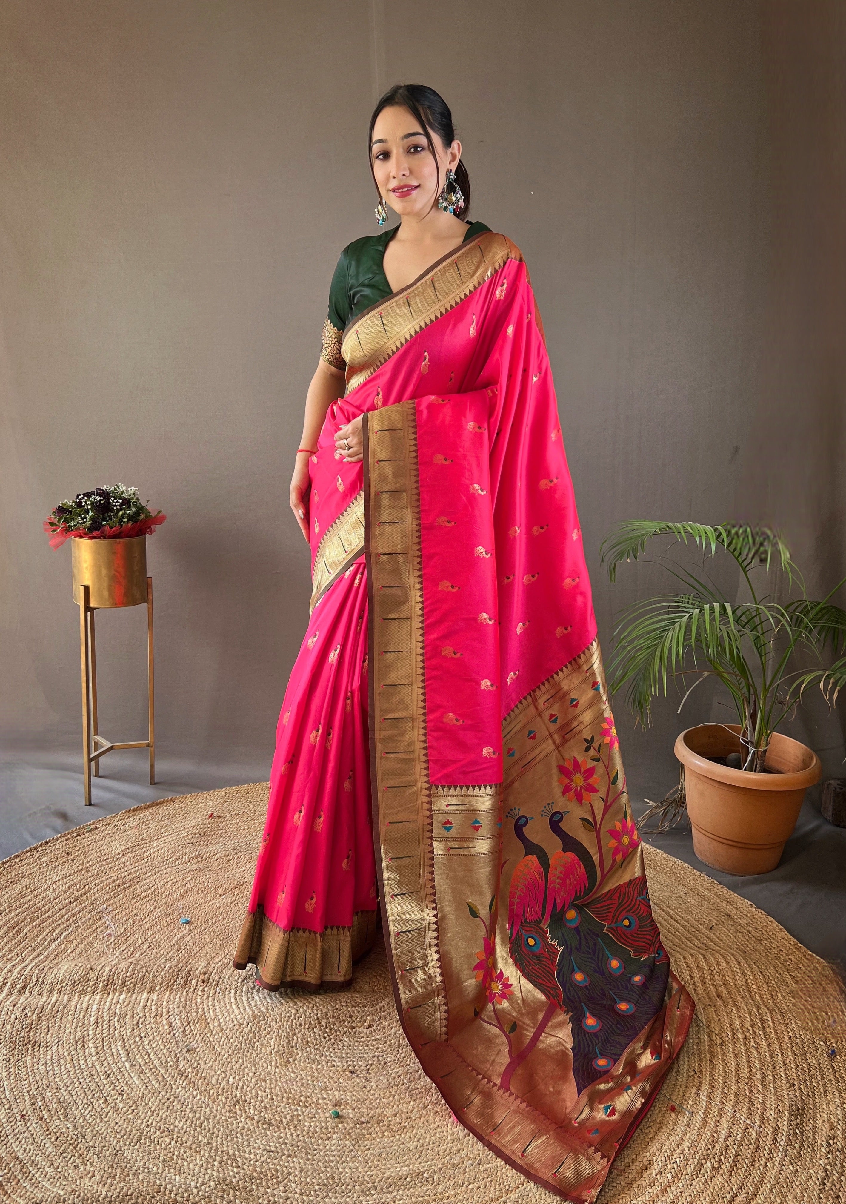 Pink Zari Weaving Paithani Silk Saree