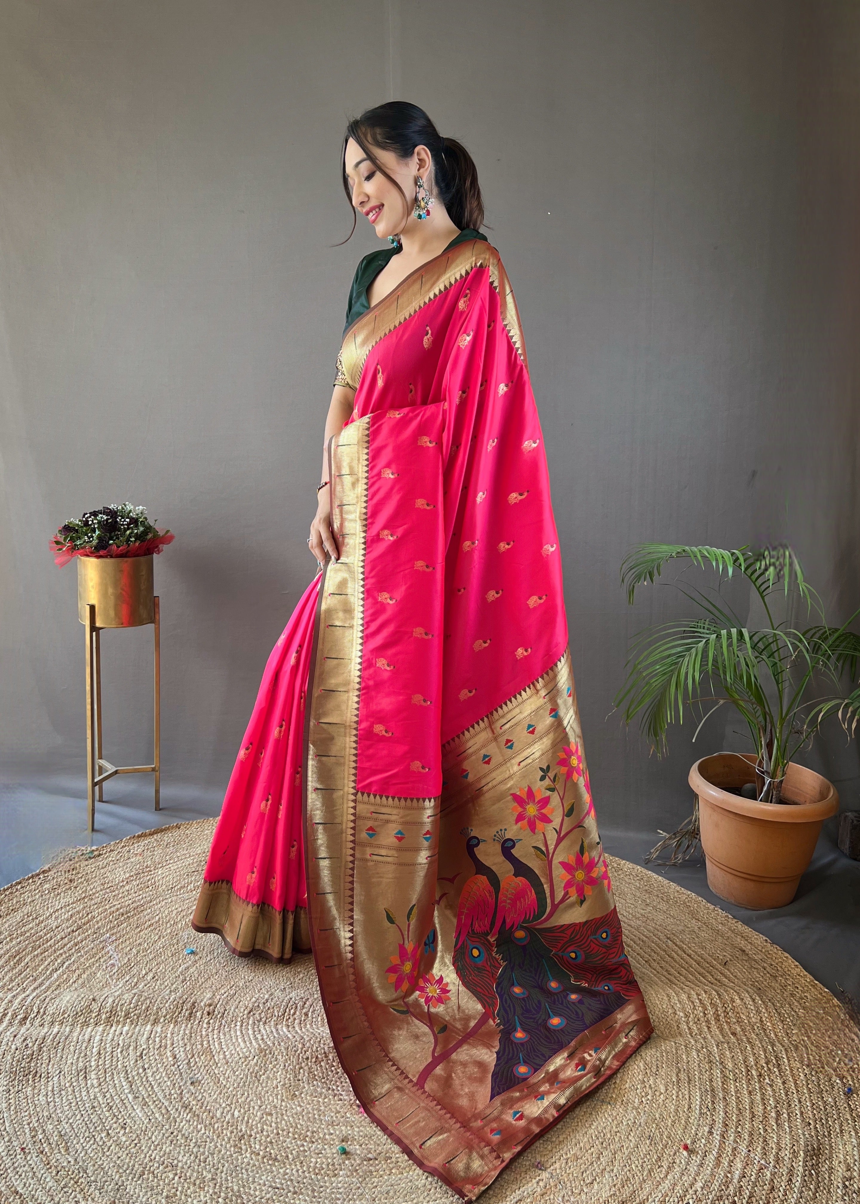 Pink Zari Weaving Paithani Silk Saree